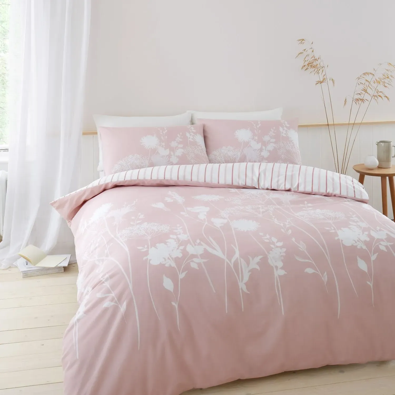 Single Duvet Set Floral - Pink, Cotton Blend