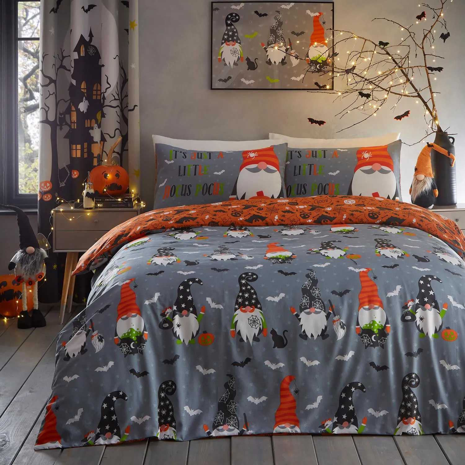 Single Duvet Set Glow in Dark - Grey, Reversible