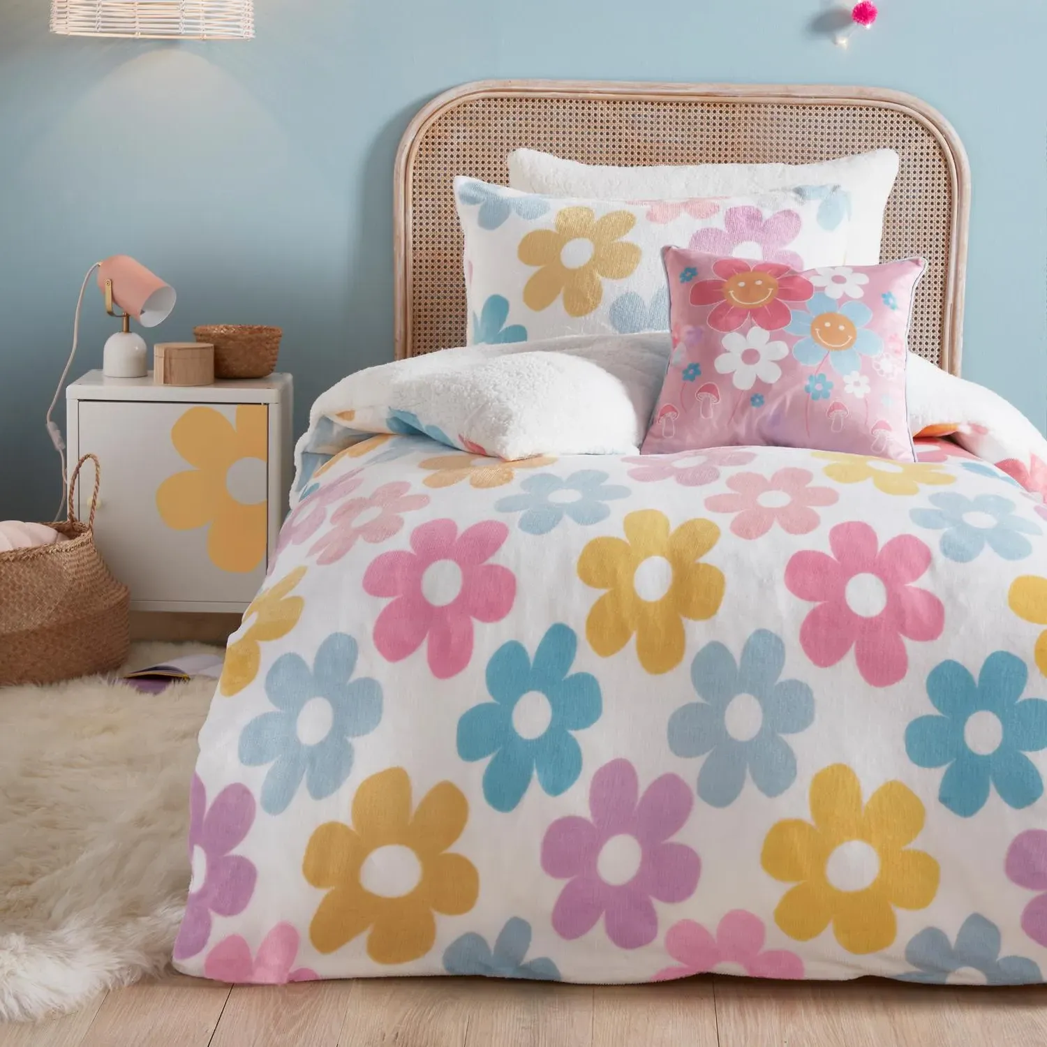 Single Duvet Set Retro Floral - Multi, Fleece