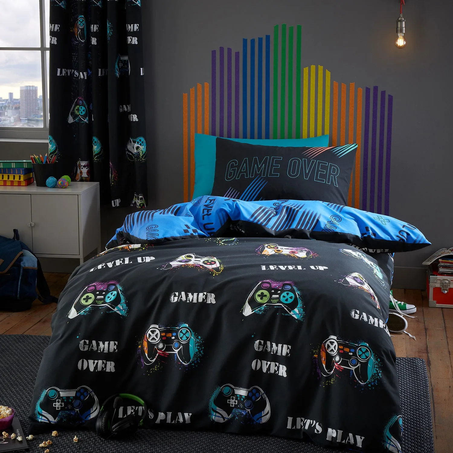 Single Duvet Set Reversible - Black, Cotton Blend