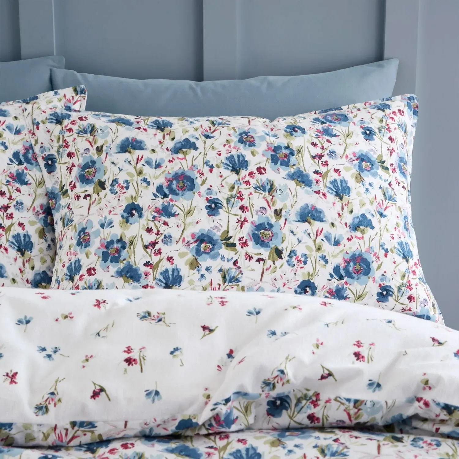 Single Duvet Set Reversible - Blue, Brushed Cotton image