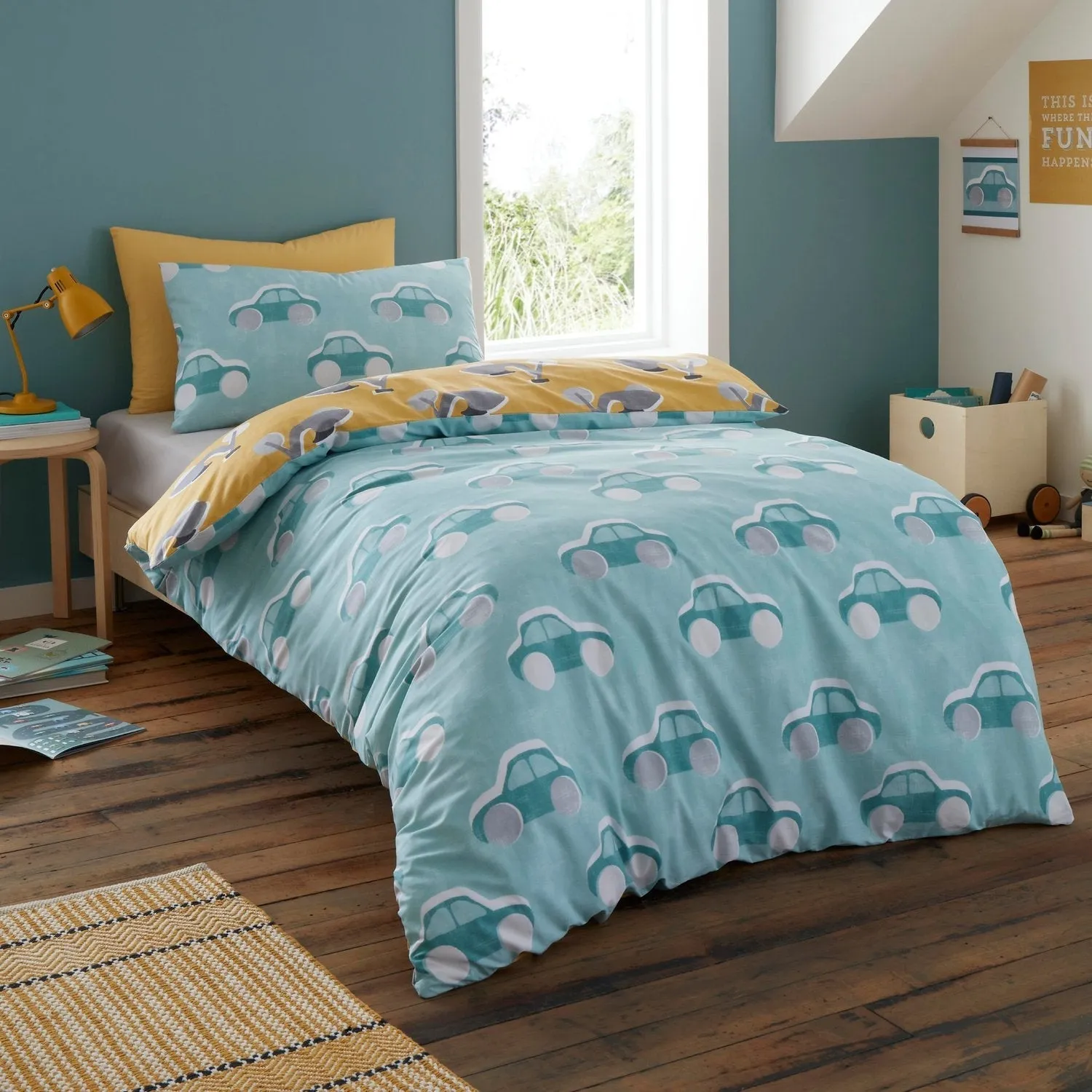 Single Duvet Set Reversible - Blue, Cotton