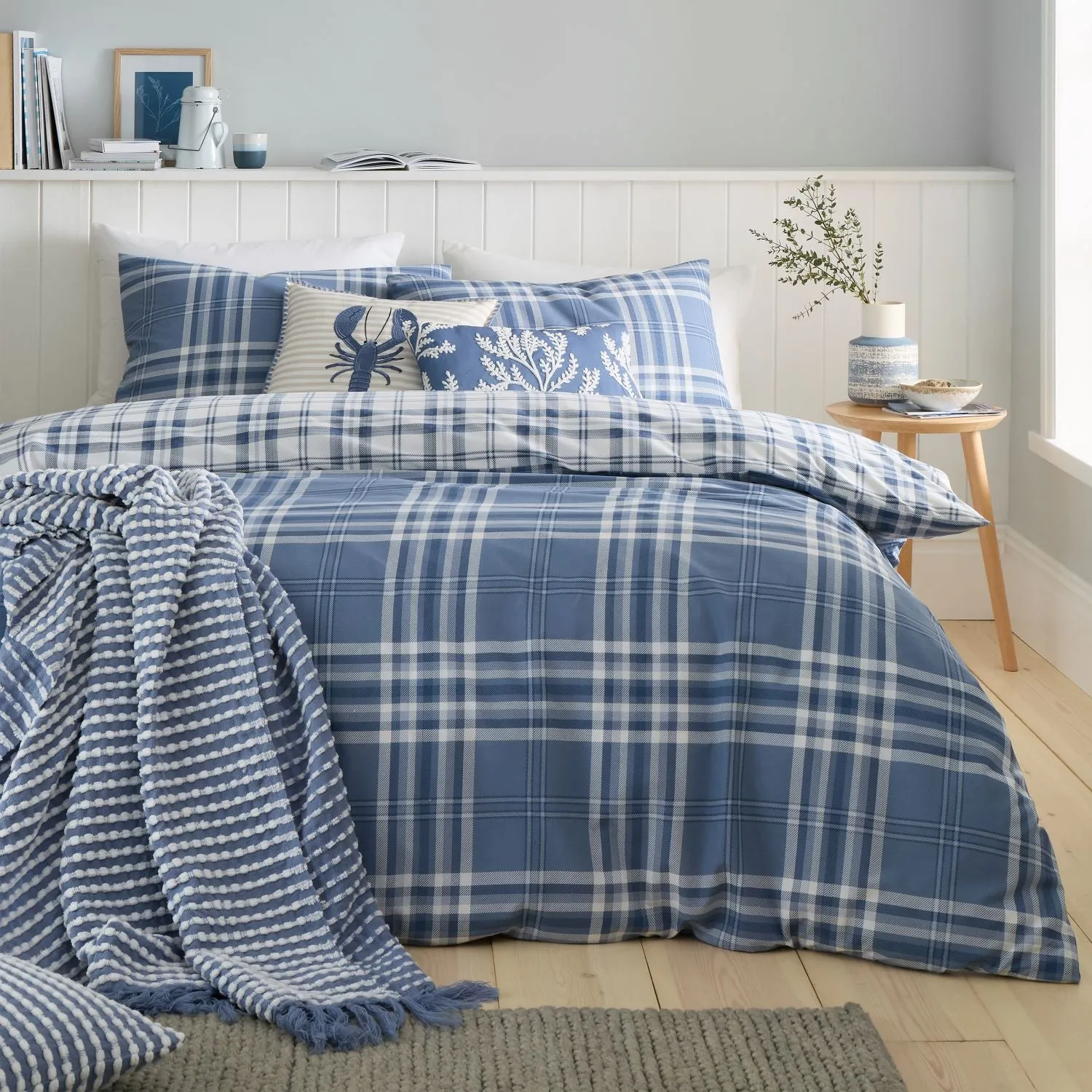 Single Duvet Set Reversible - Blue, Cotton Blend