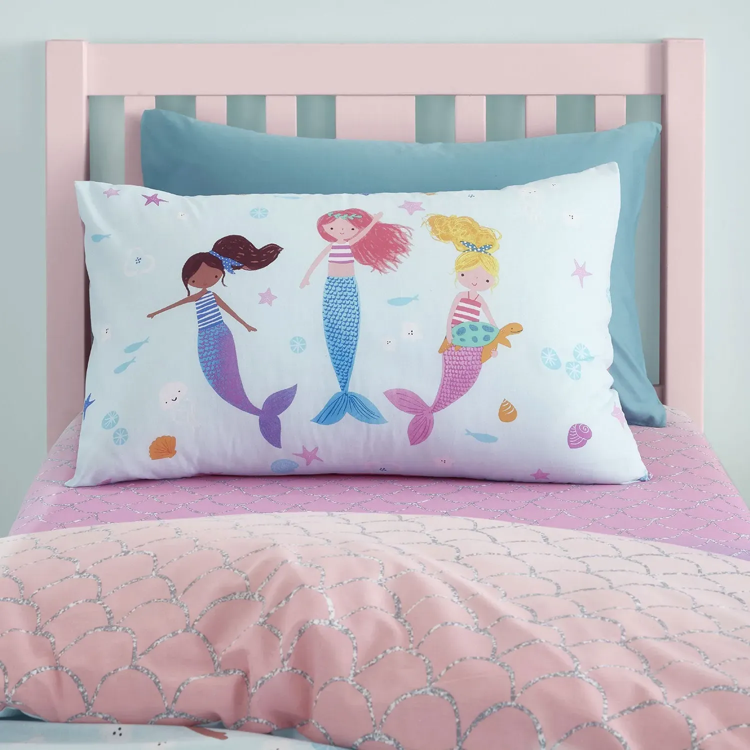 Single Duvet Set Reversible - Blue, Cotton Blend