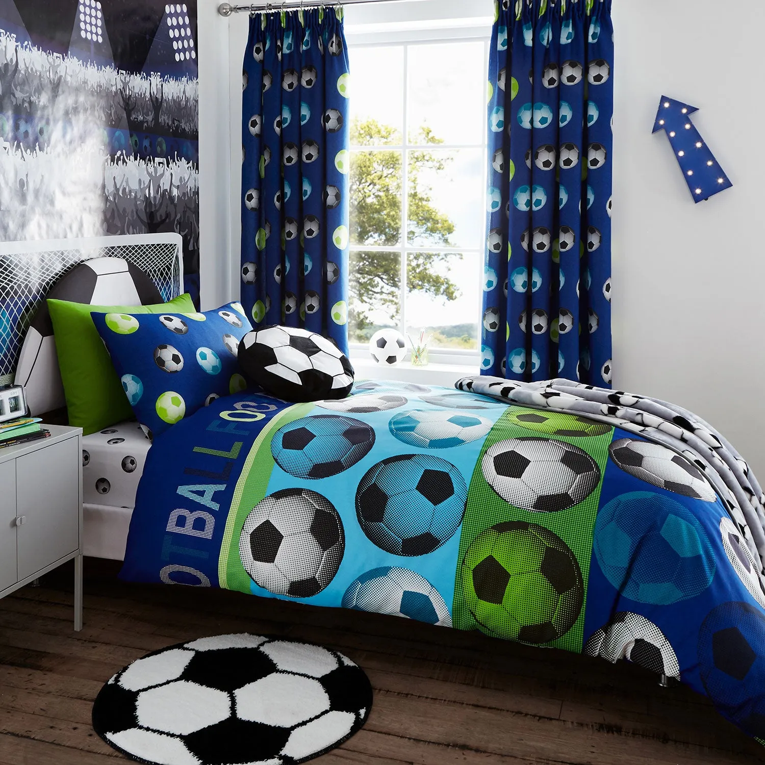 Single Duvet Set Reversible - Blue, Cotton Blend