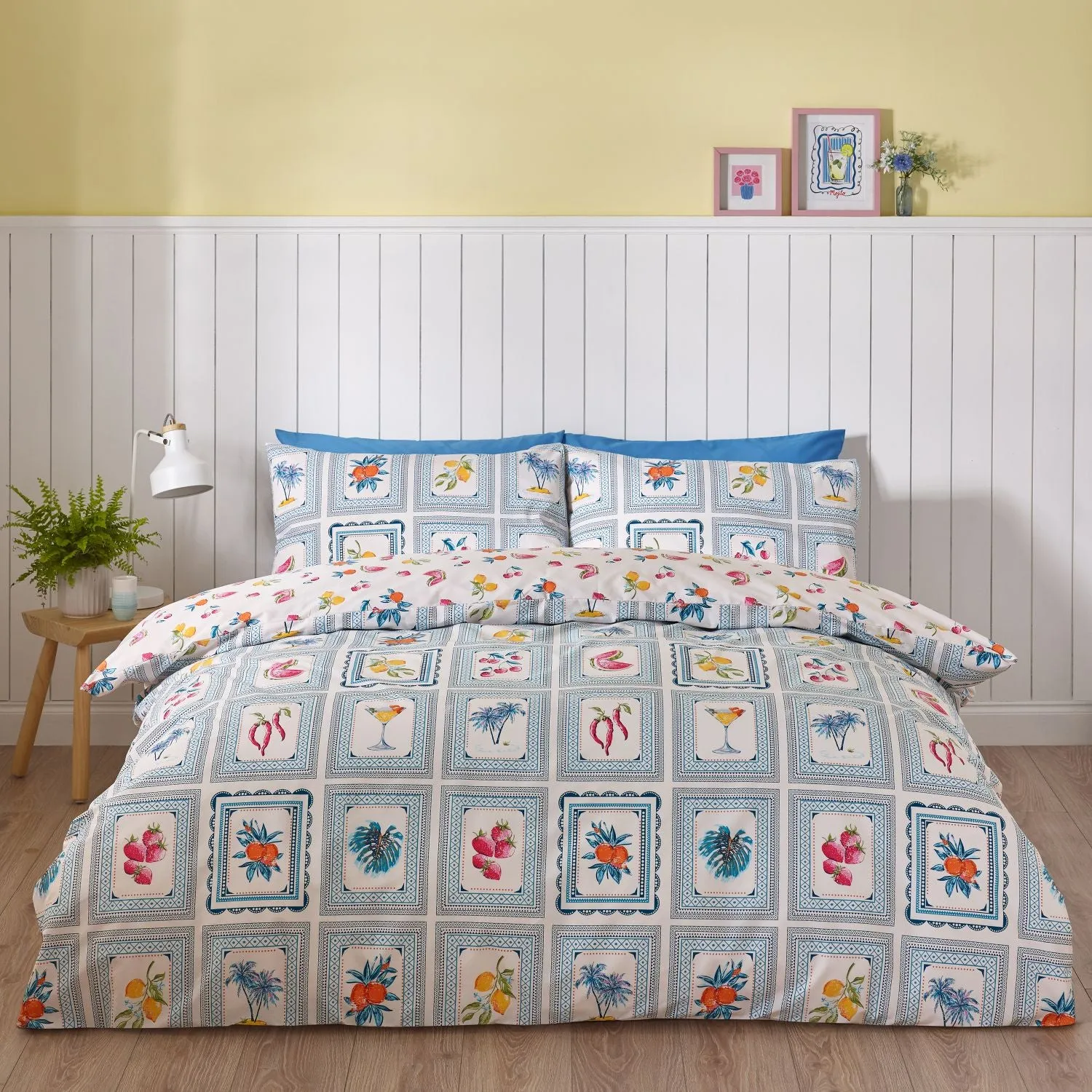 Single Duvet Set Reversible - Blue, Cotton Blend