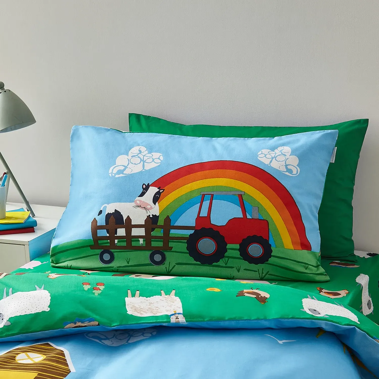 Single Duvet Set Reversible - Blue, Cotton Blend