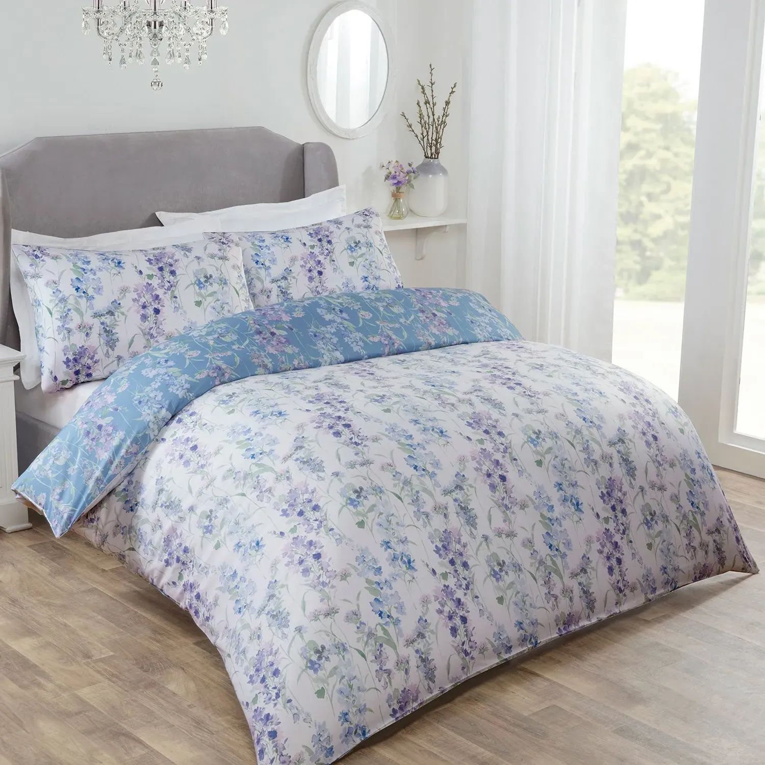 Single Duvet Set Reversible - Blue, Floral image