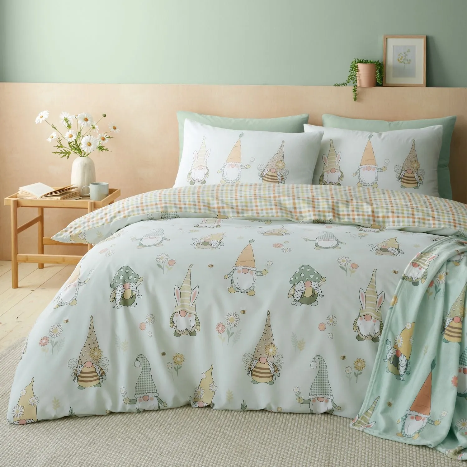 Single Duvet Set Reversible - Green, Cotton