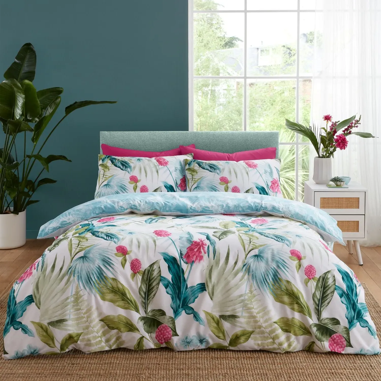 Single Duvet Set Reversible - Green, Cotton Blend