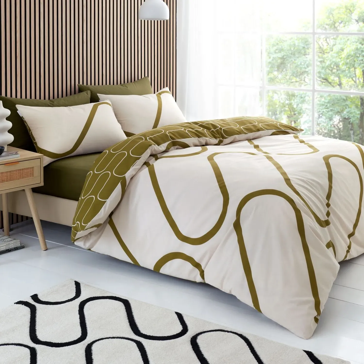 Single Duvet Set Reversible - Green, Cotton