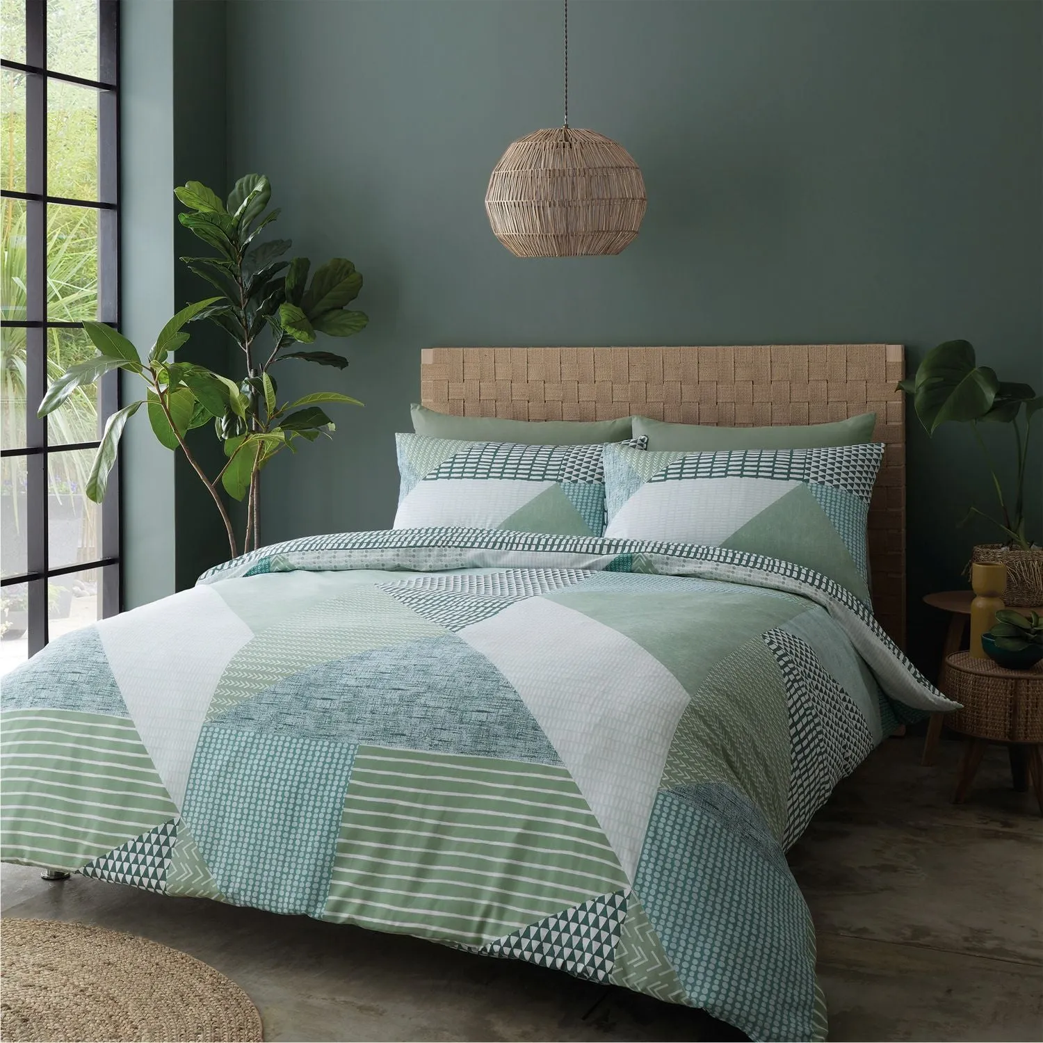 Single Duvet Set Reversible - Green, Cotton