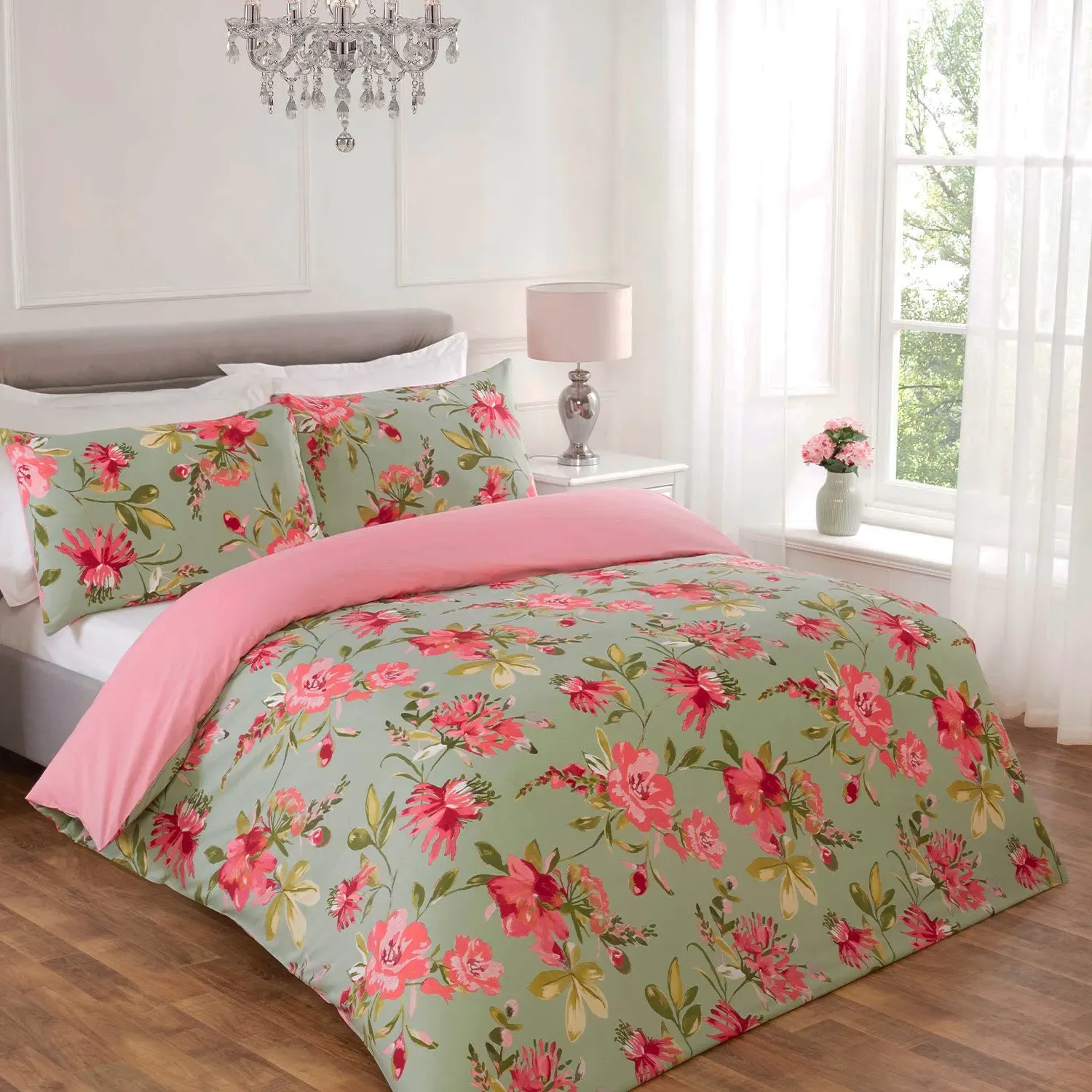 Single Duvet Set Reversible - Green, Polycotton image