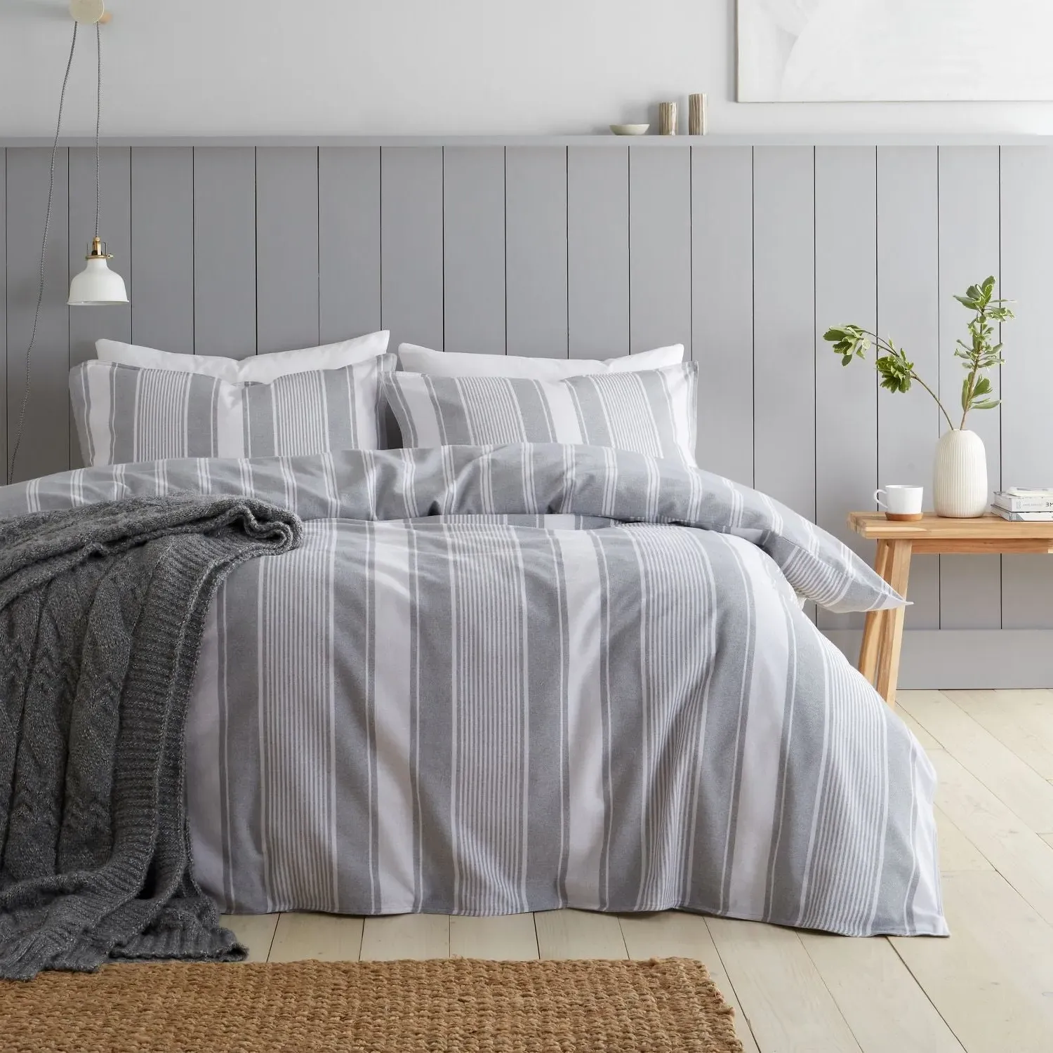 Single Duvet Set Reversible - Grey, Cotton