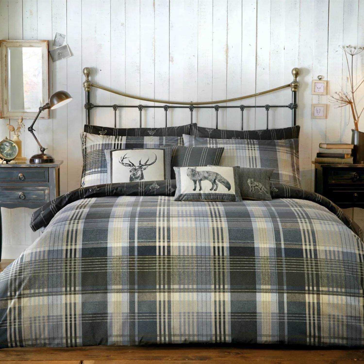 Single Duvet Set Reversible - Grey, Cotton
