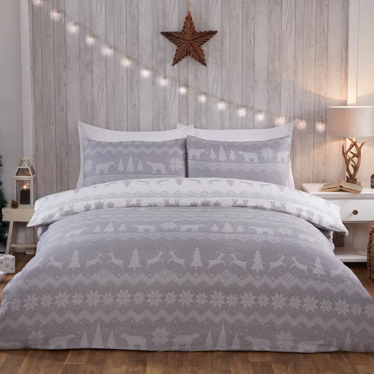 Single Duvet Set Reversible - Grey, Polyester