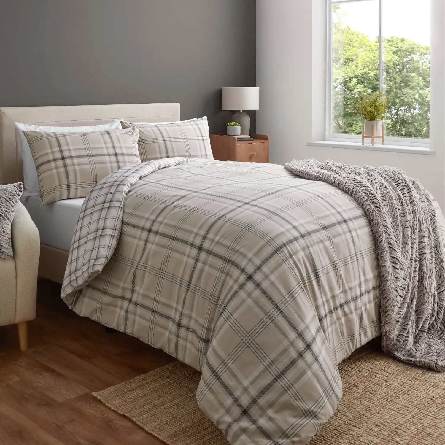 Single Duvet Set Reversible - Natural, Cotton Blend