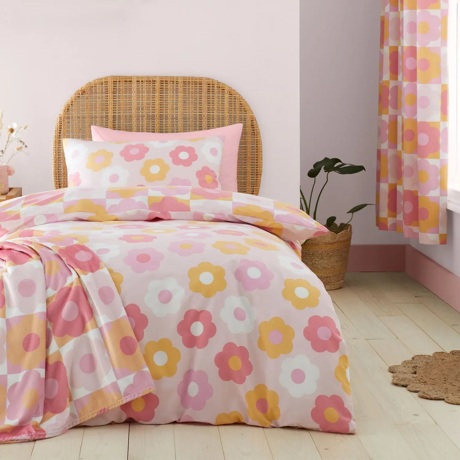 Single Duvet Set Reversible - Pink, Cotton Blend