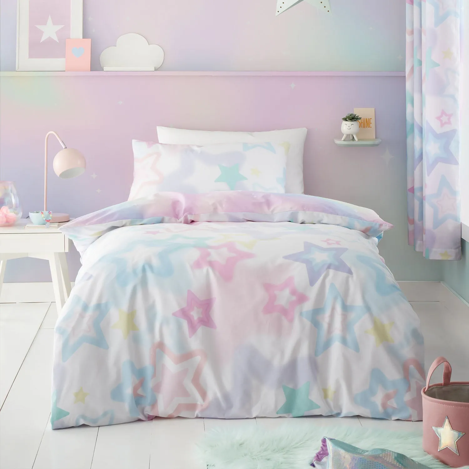 Single Duvet Set Reversible - White, Cotton Blend