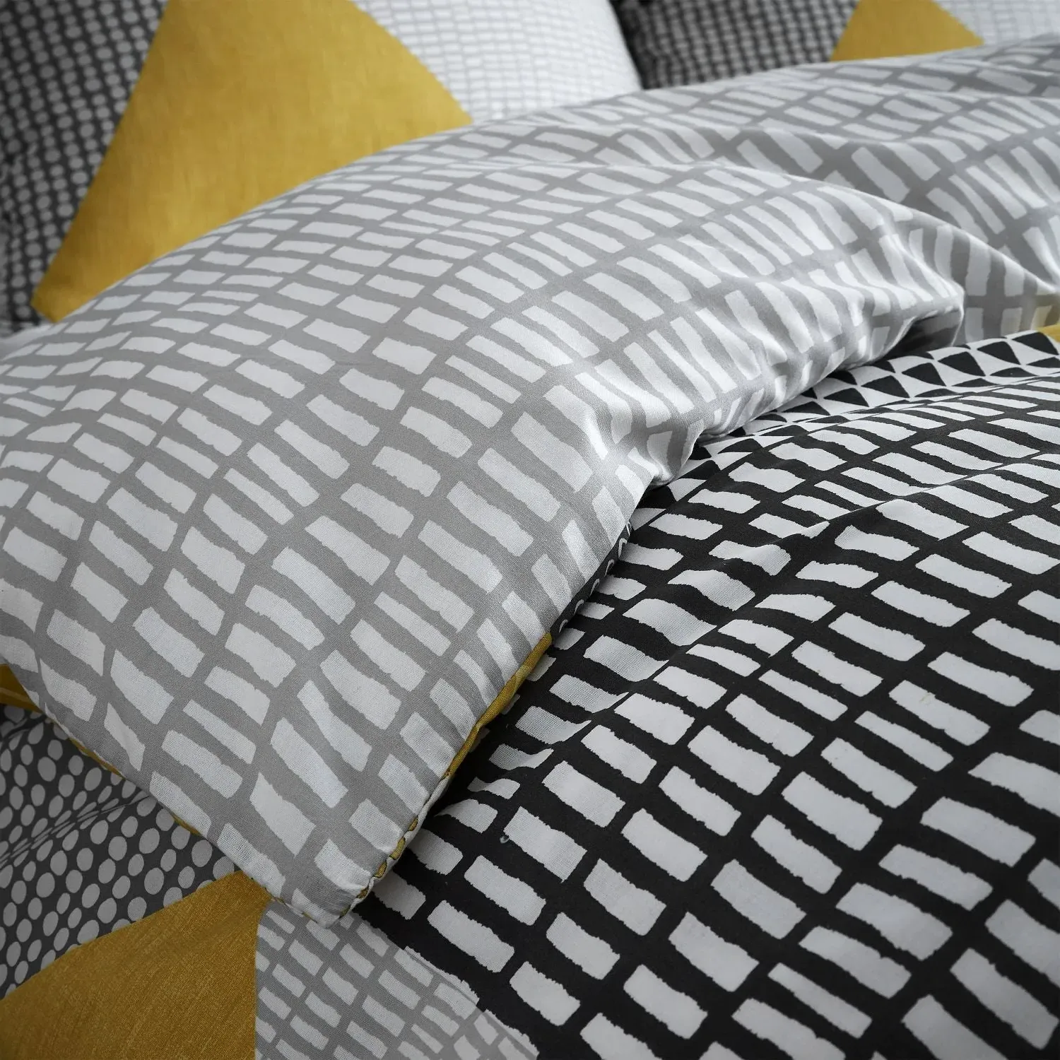 Single Duvet Set Reversible - Yellow, Cotton