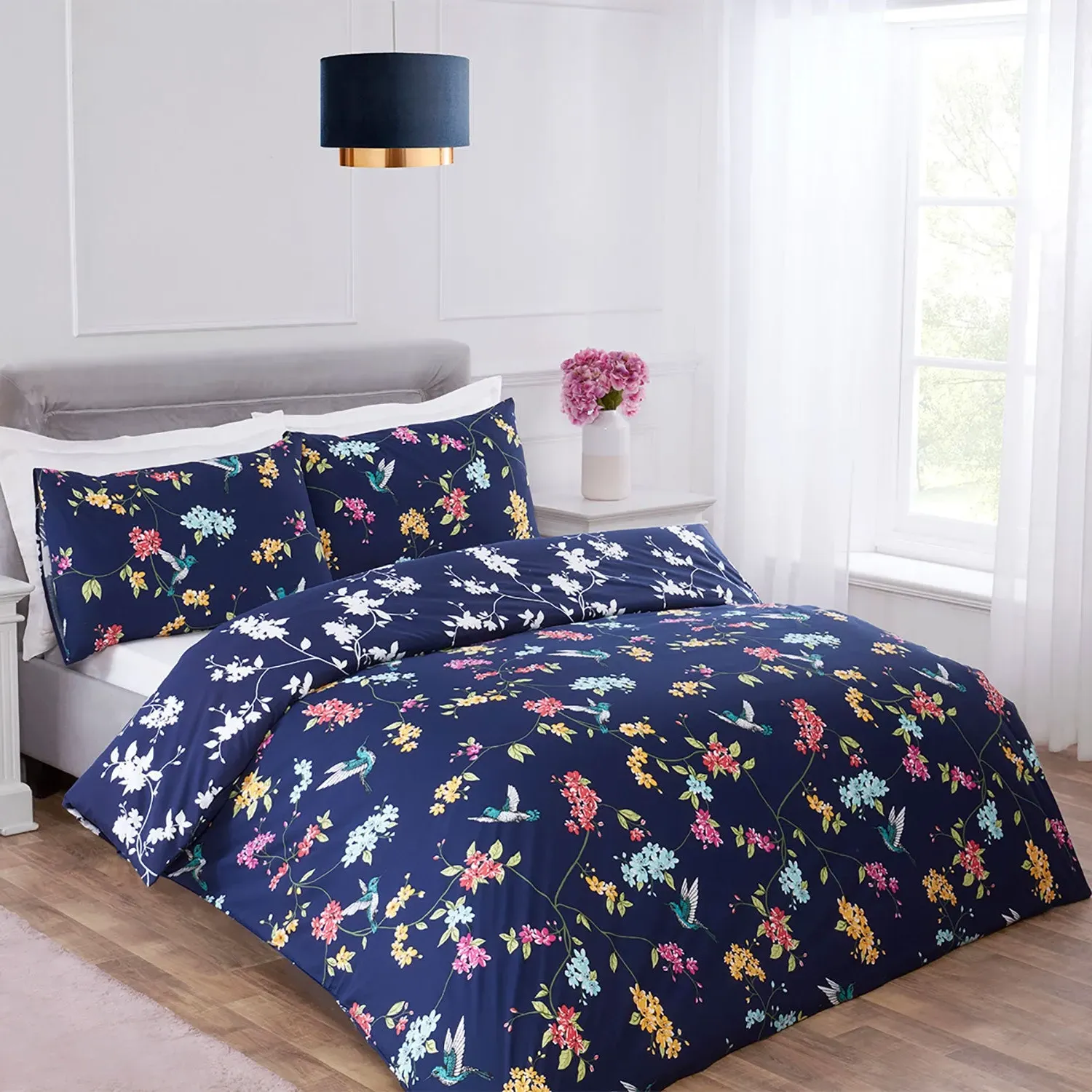 Single Duvet Set Tropical Bird - Navy Blue image