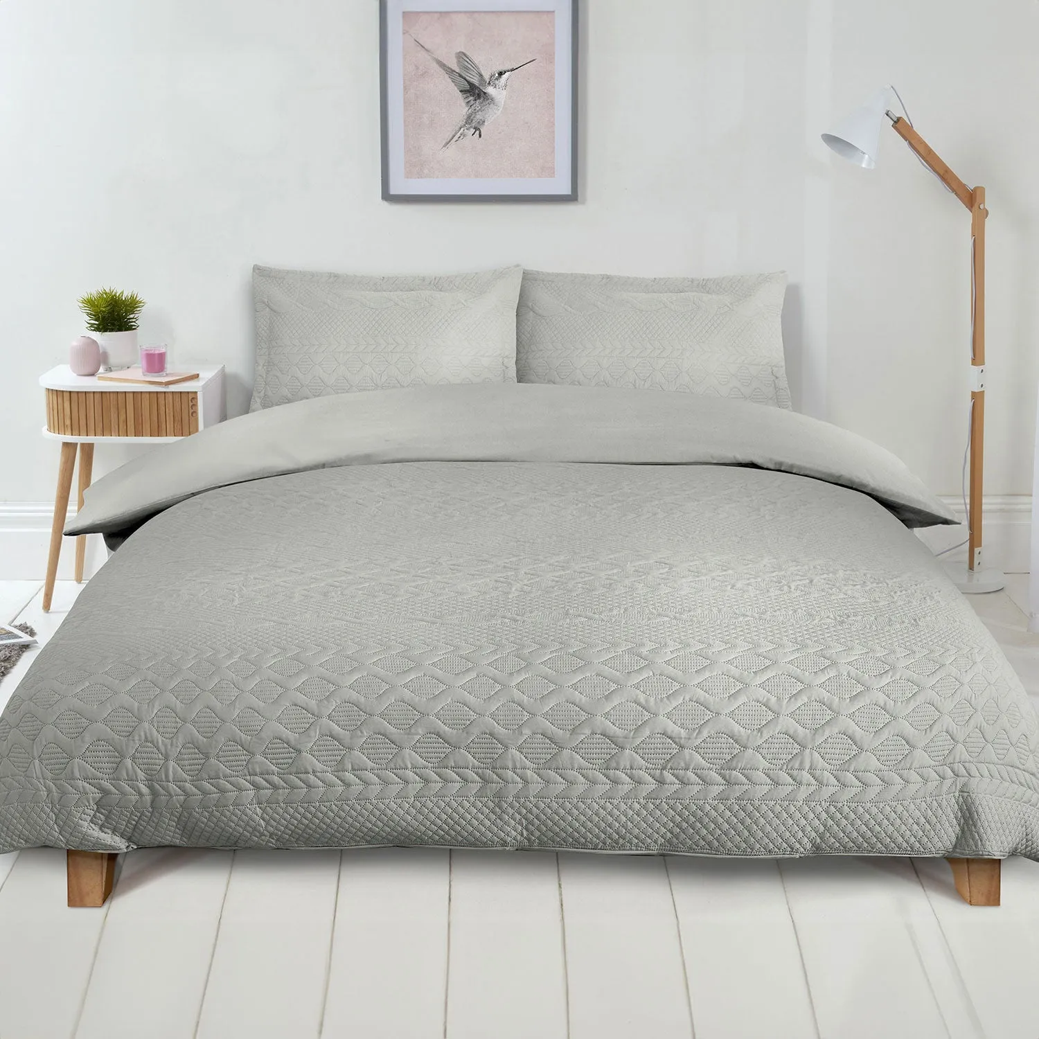 Single Duvet Set with Embroidery - Grey