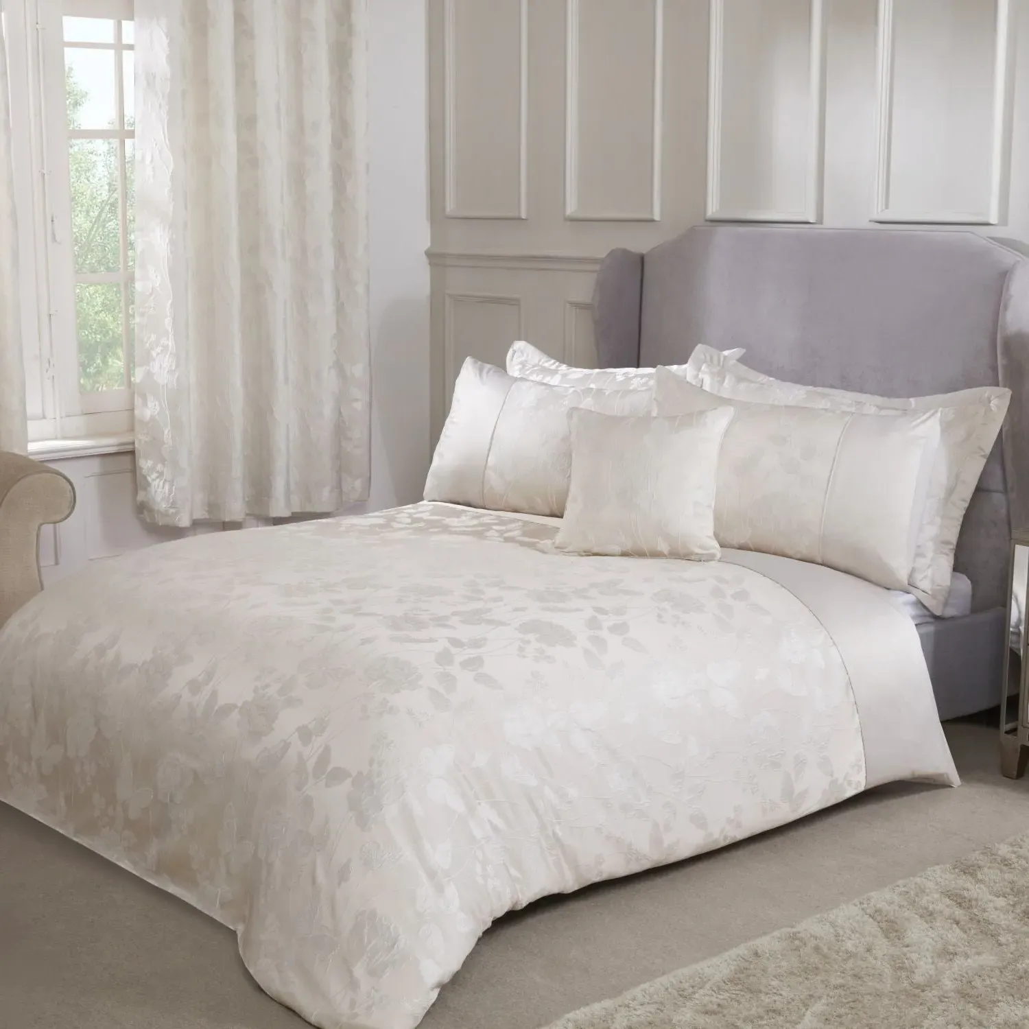 Single Duvet Set with Jacquard - Cream