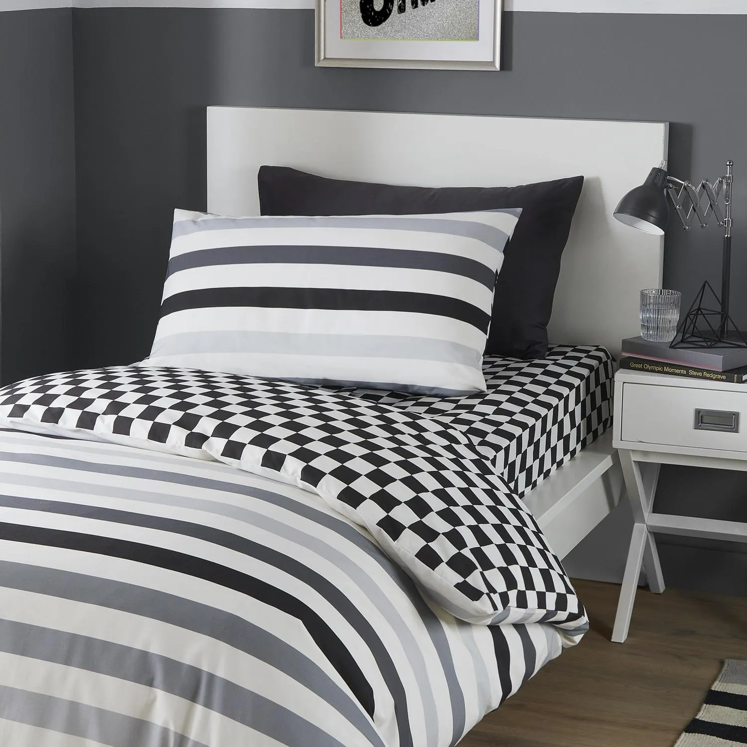 Single Duvet Set with Pillowcase - Black Stripe
