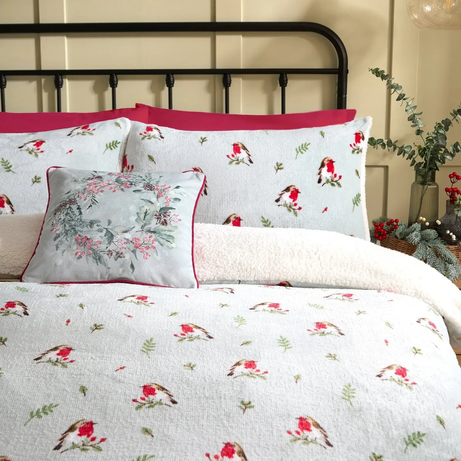 Single Duvet Set with Robin Print - Blue, Fleece image