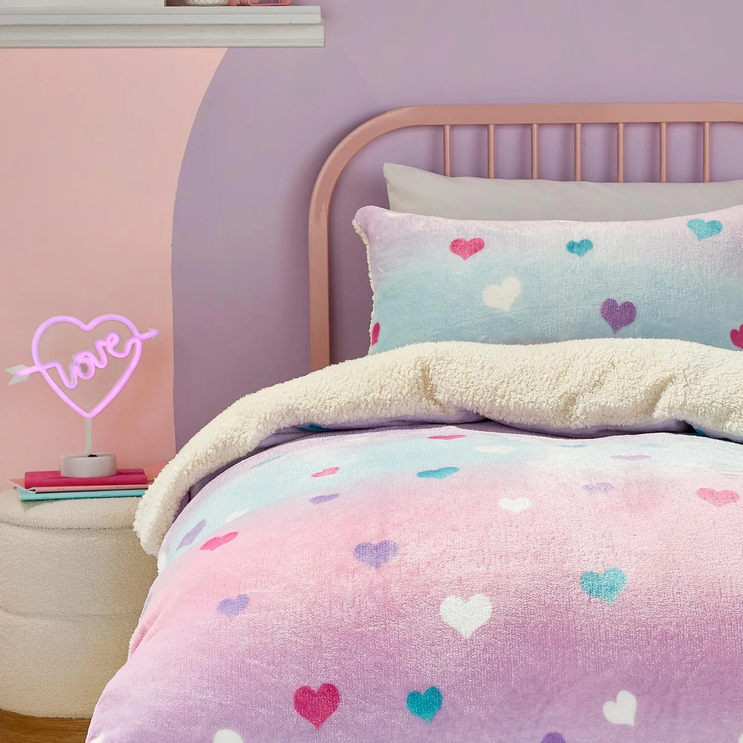 Single Duvet Set with Sherpa Reverse - Multi, Fleece image