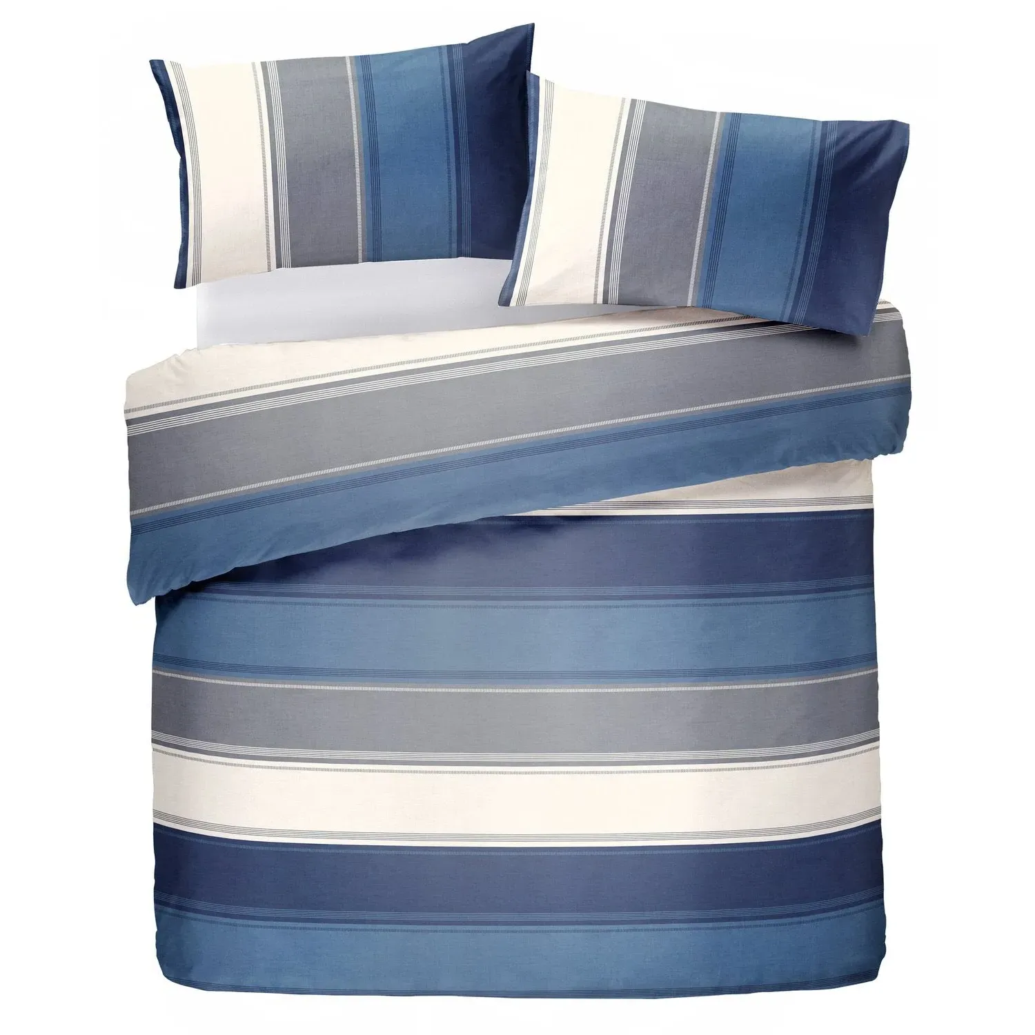 Single Duvet Set with Stripes - Blue, Polycotton image