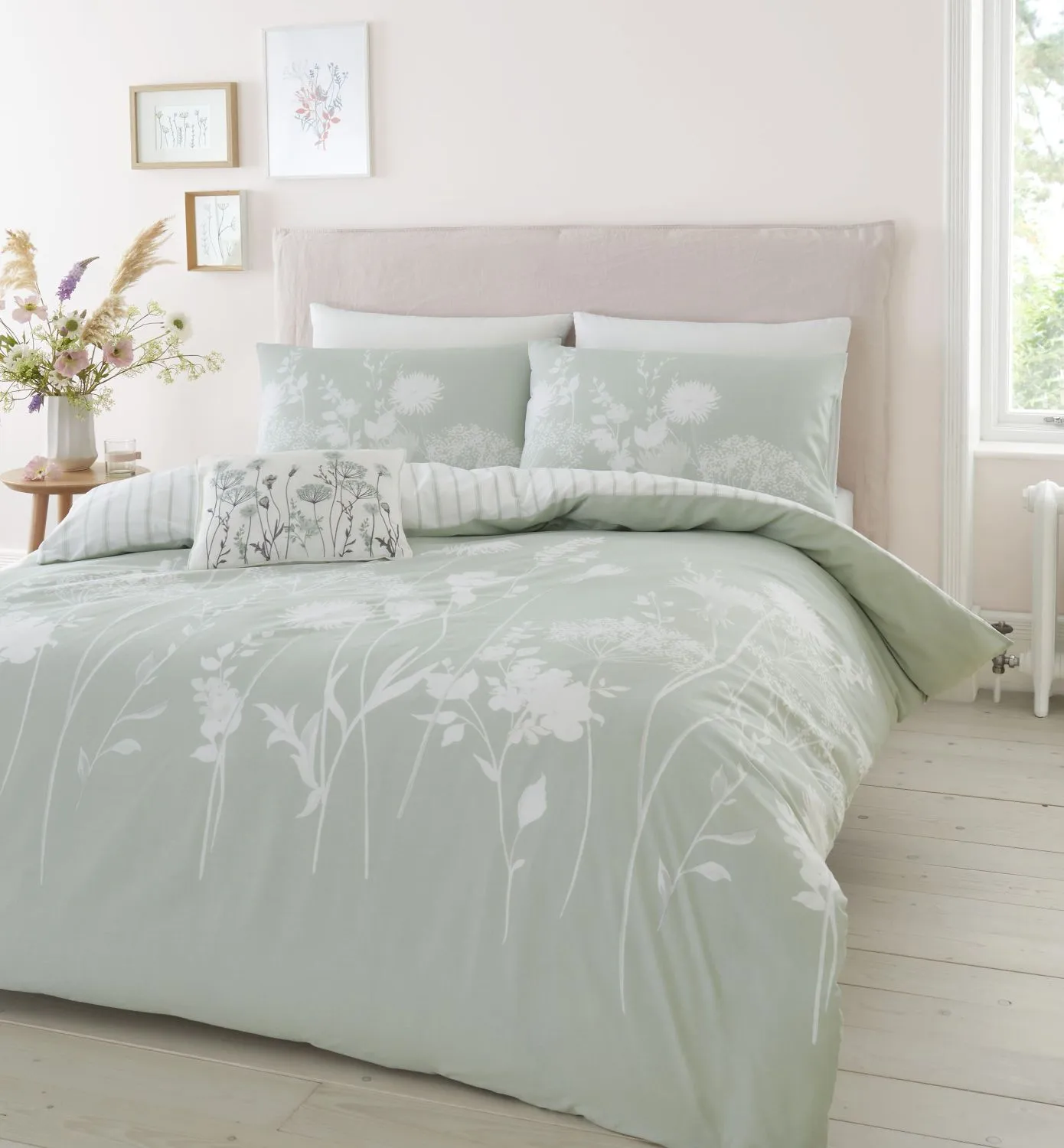 Single Floral Duvet Set - Green, Cotton Blend