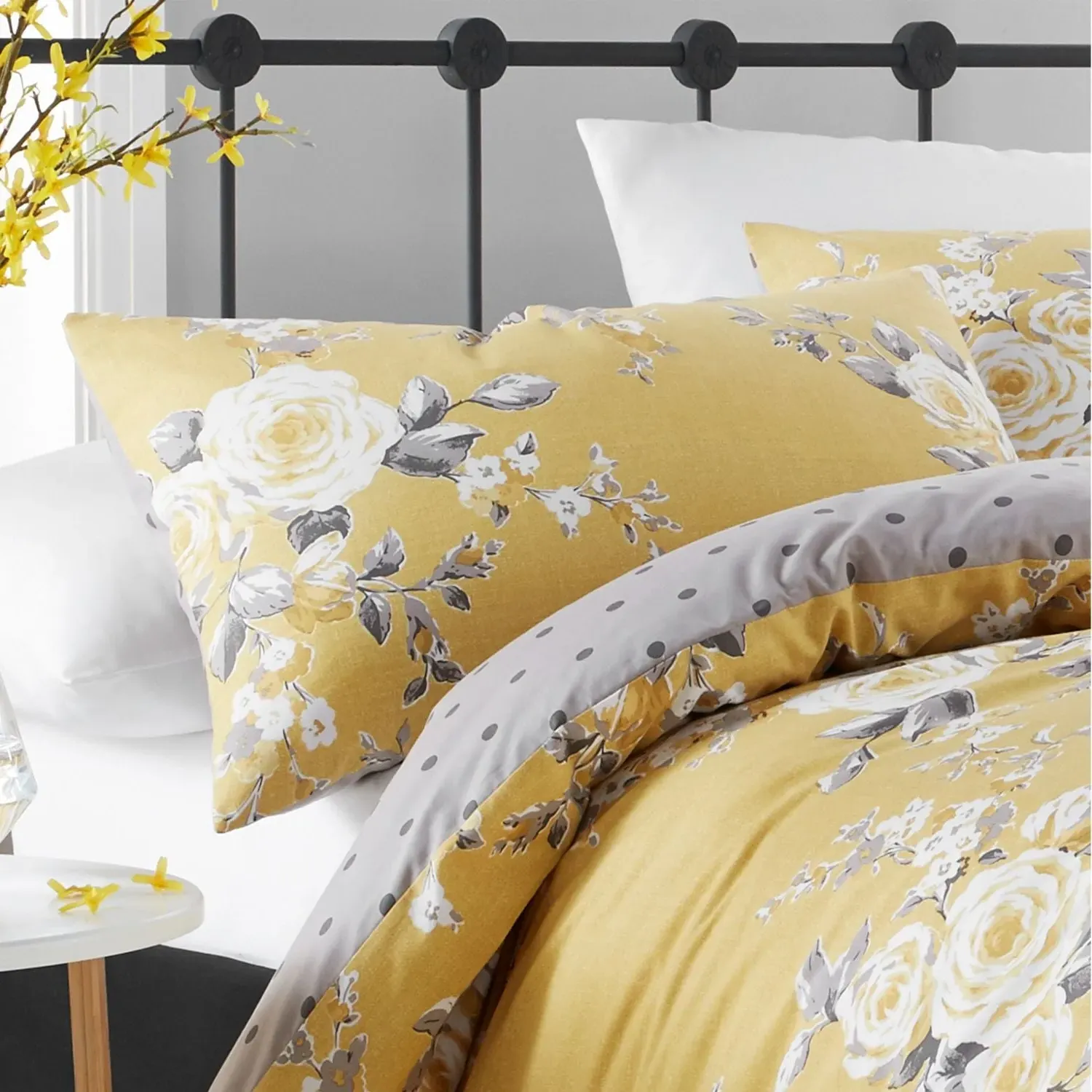 Single Floral Reversible Duvet Set - Yellow