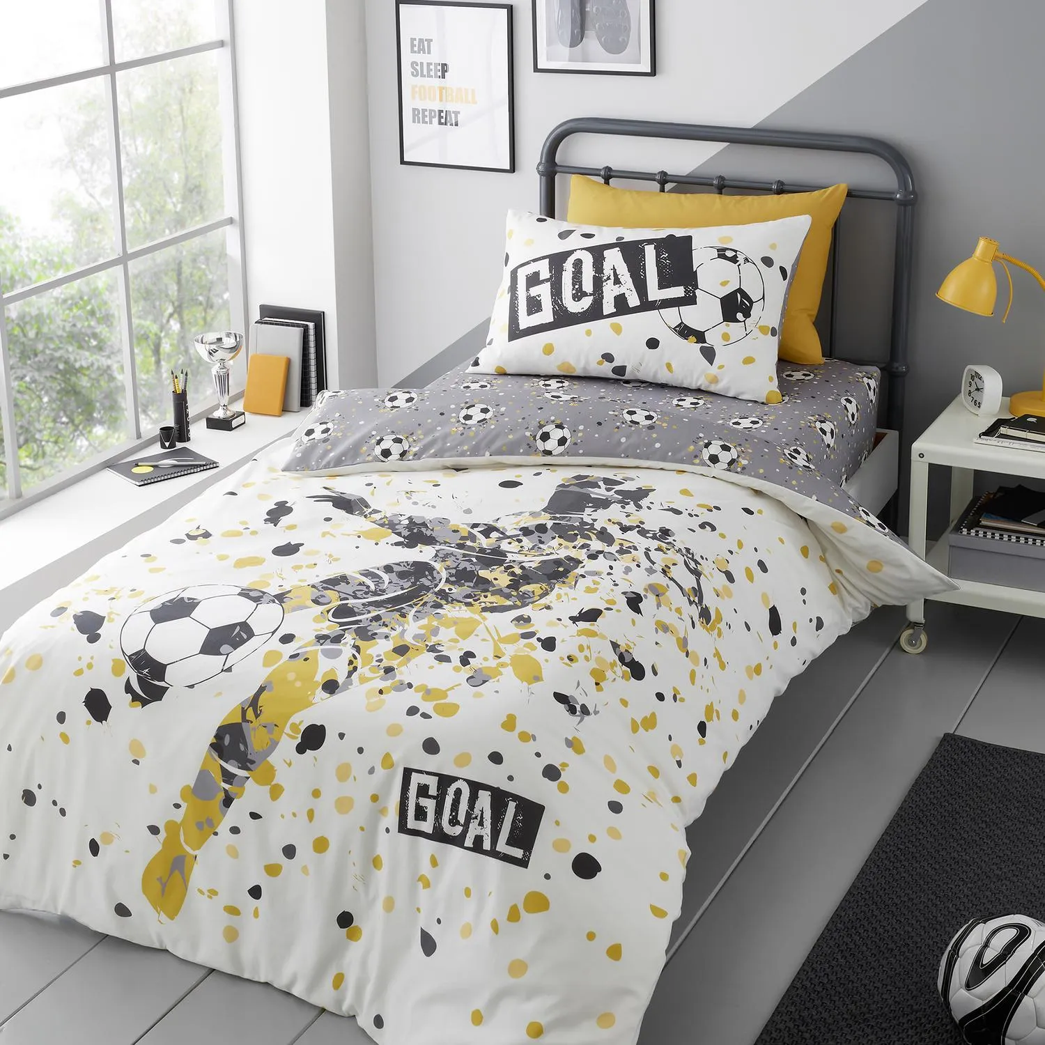 Single Football Reversible Duvet Set - Grey, Cotton