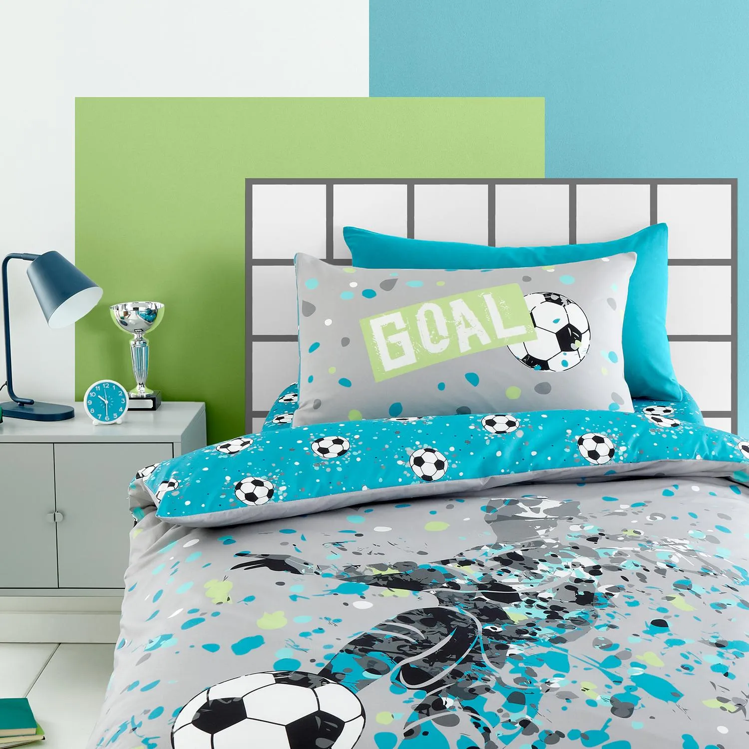 Single Football Reversible Duvet Set - Grey, Cotton image