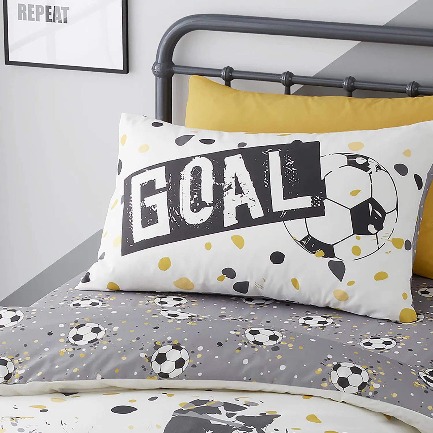 Single Football Reversible Duvet Set - Grey, Cotton