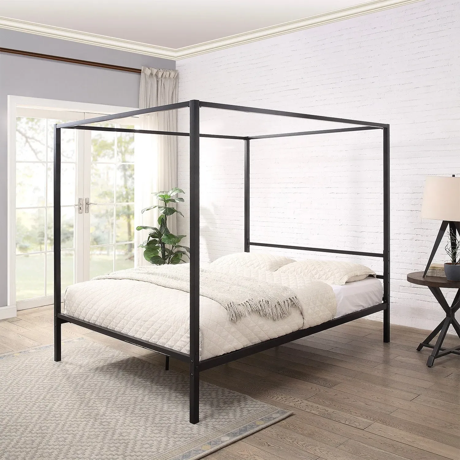Single Four Poster Bed with Canopy - Black, Steel image