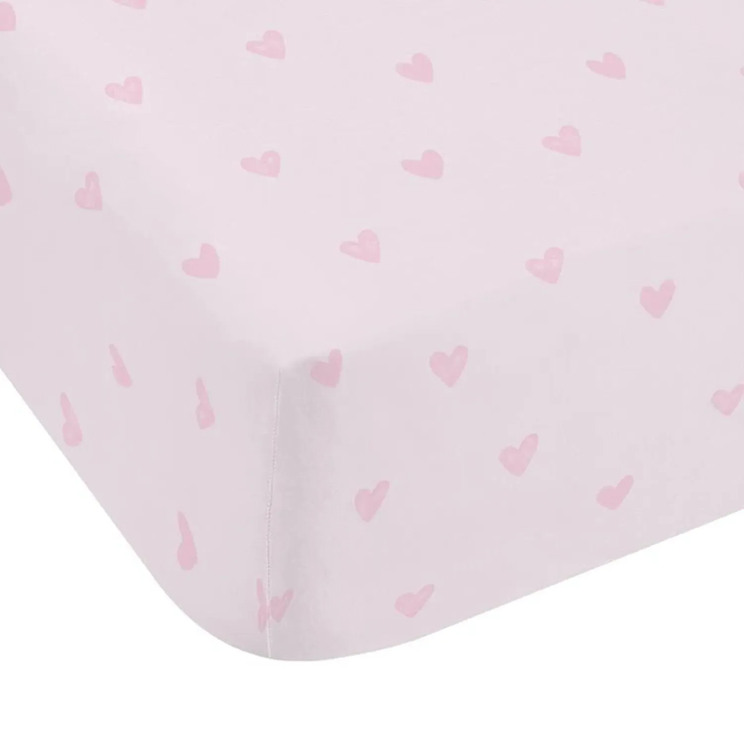 Single Heart Pattern Fitted Sheet - Pink, Microfiber image