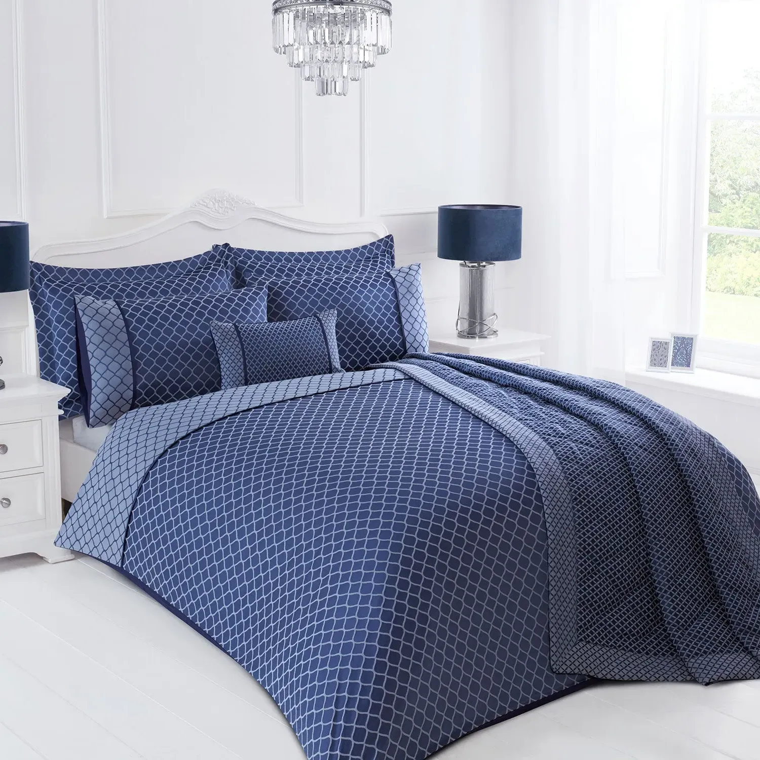 Single Jacquard Duvet Cover - Blue, Cotton image