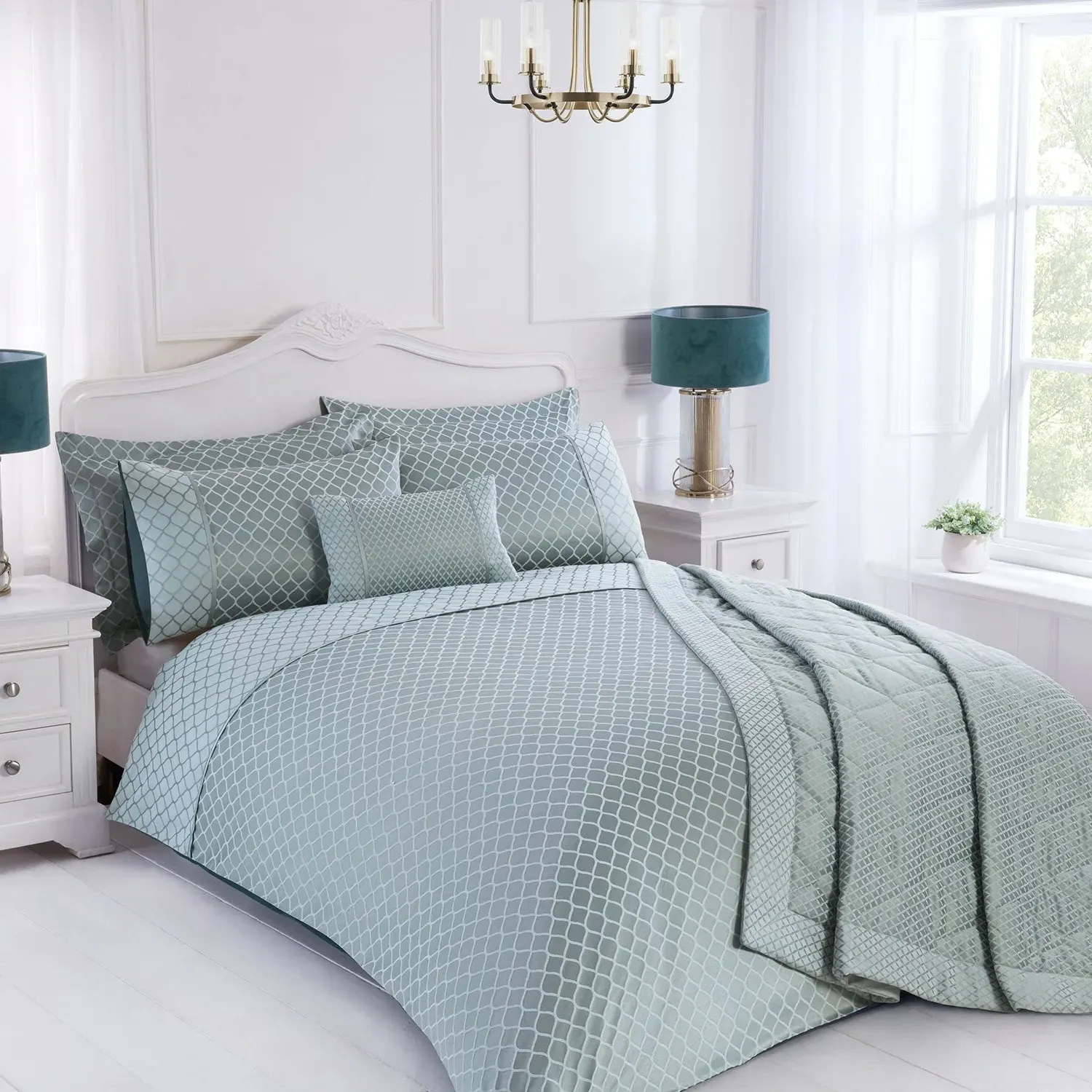 Single Jacquard Duvet Cover - Green, Cotton image