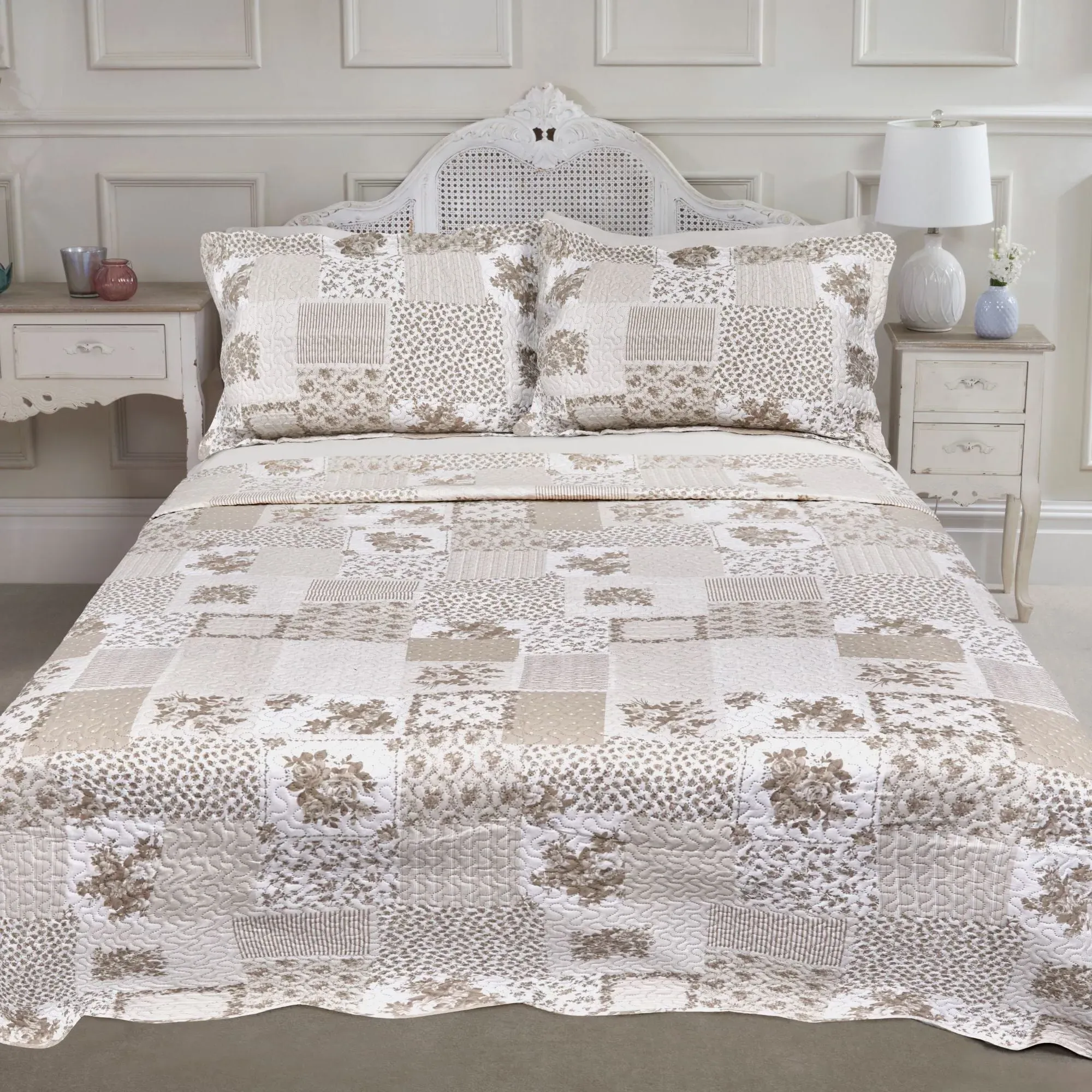 Single Quilted Bedspread Set - Cream, Microfiber