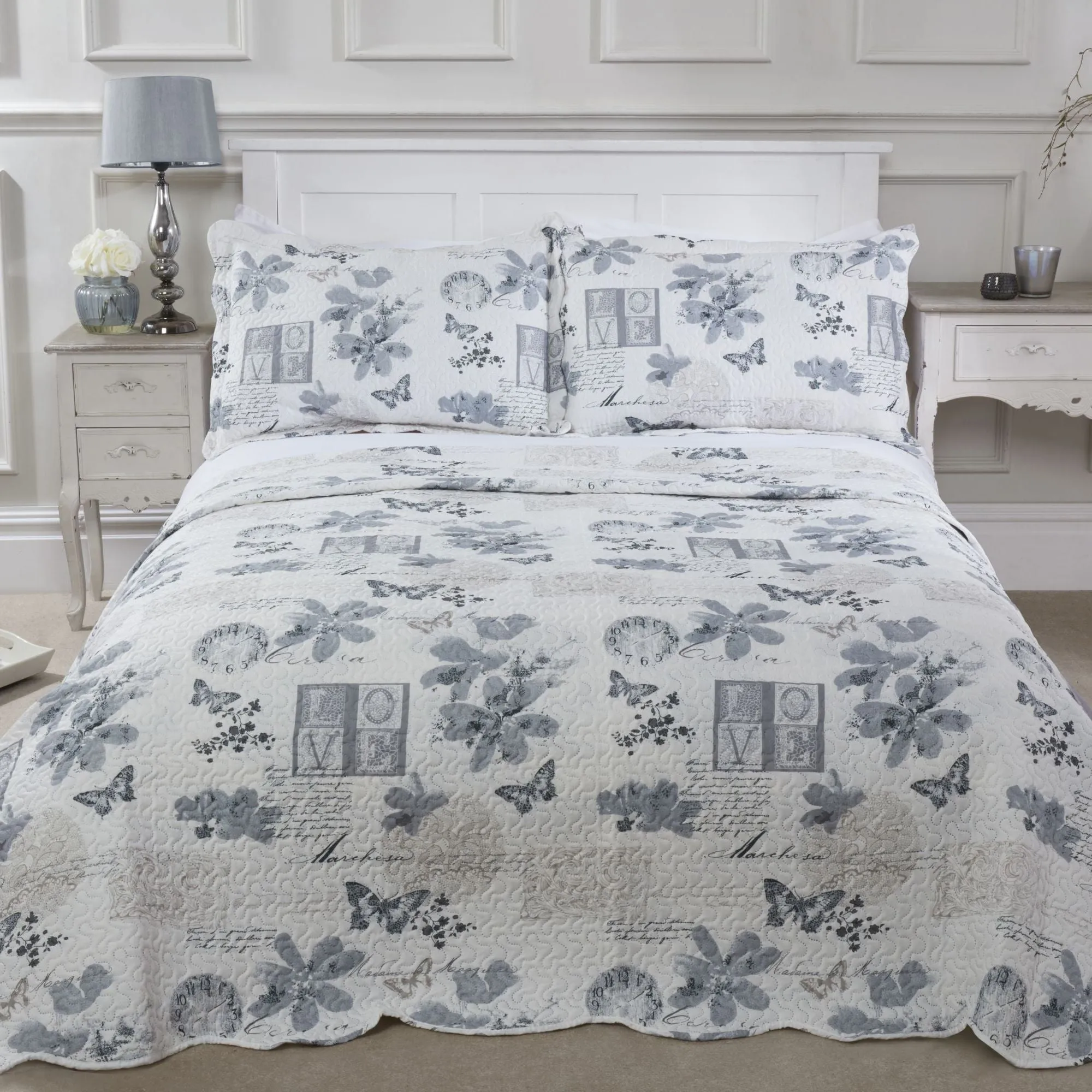 Single Quilted Bedspread Set - Grey, Patchwork