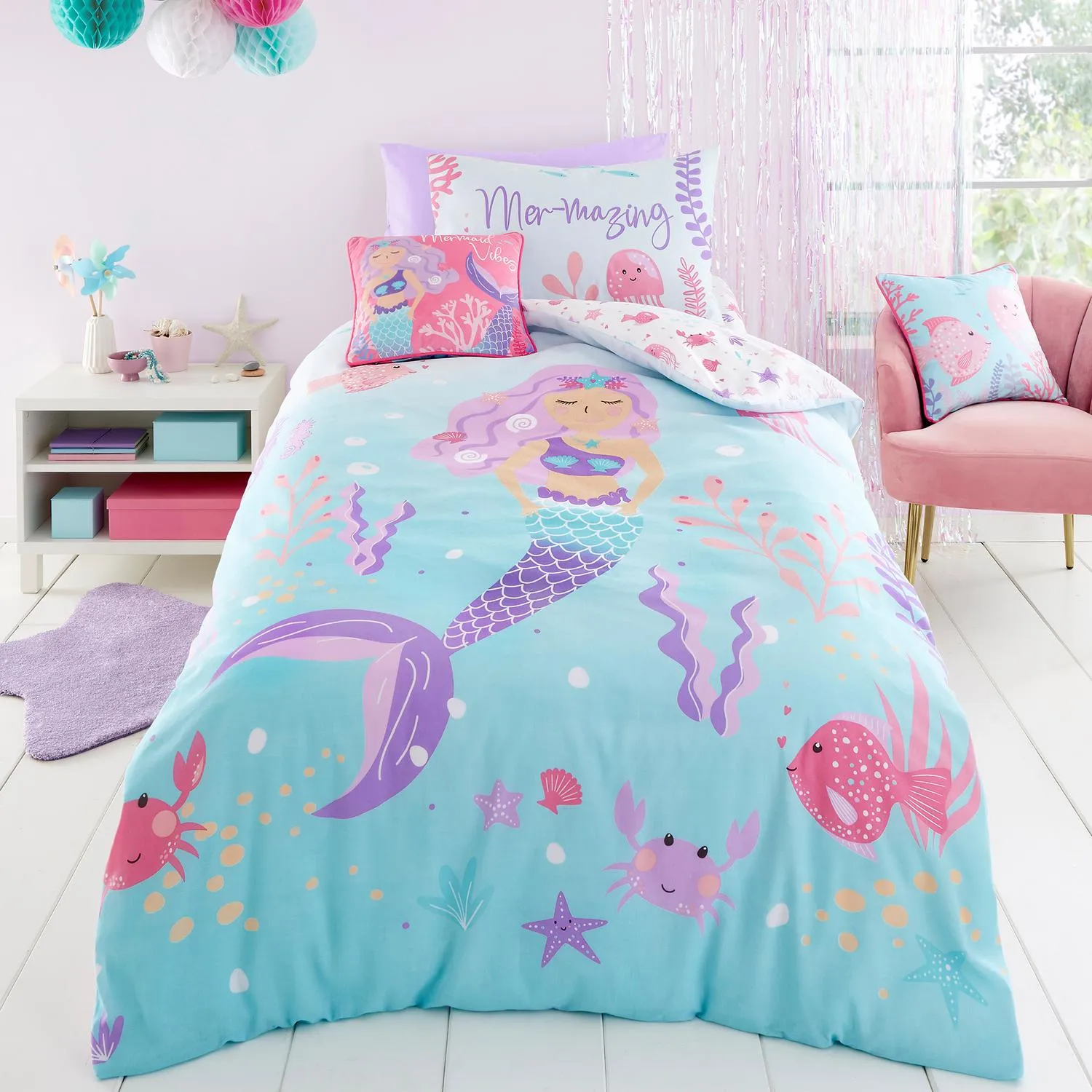 Single Reversible Duvet Set - Aqua