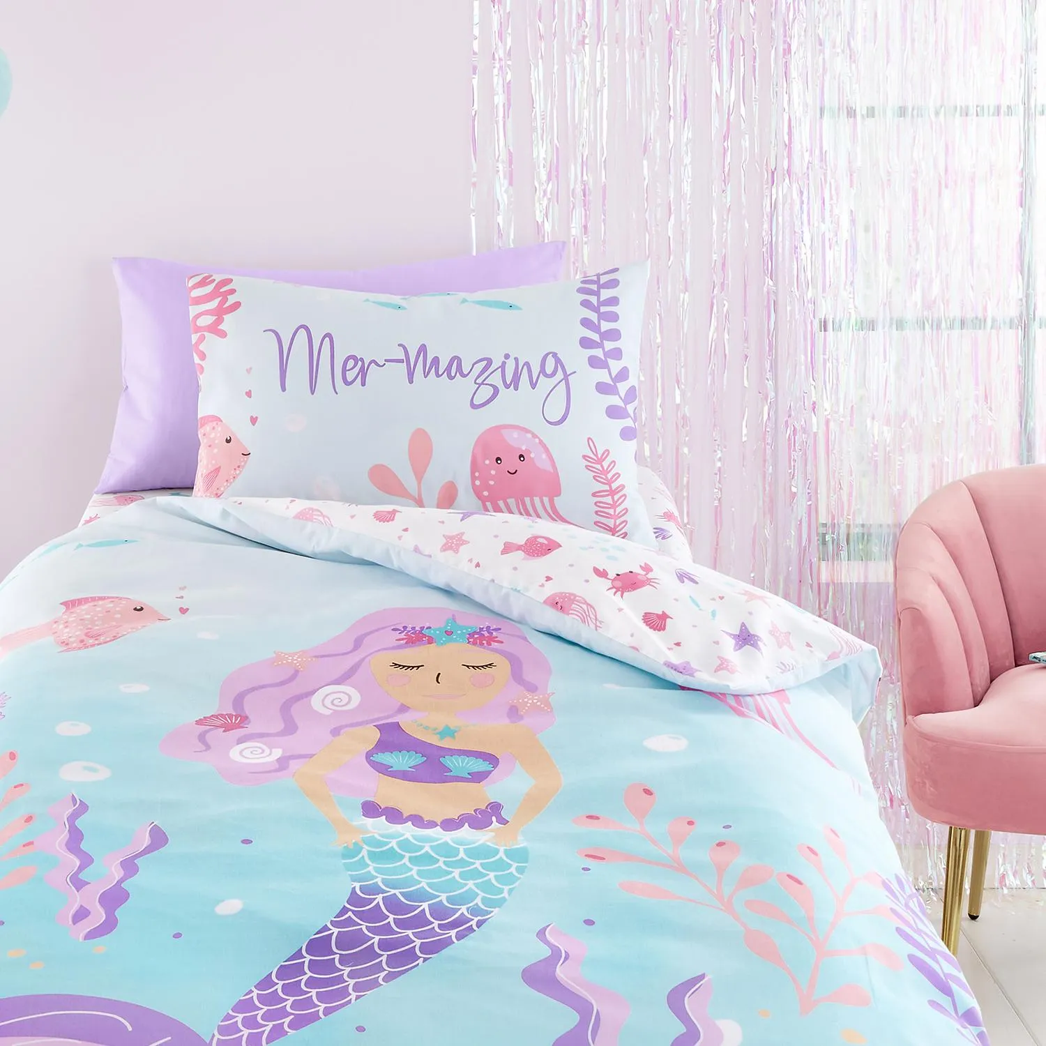 Single Reversible Duvet Set - Aqua image