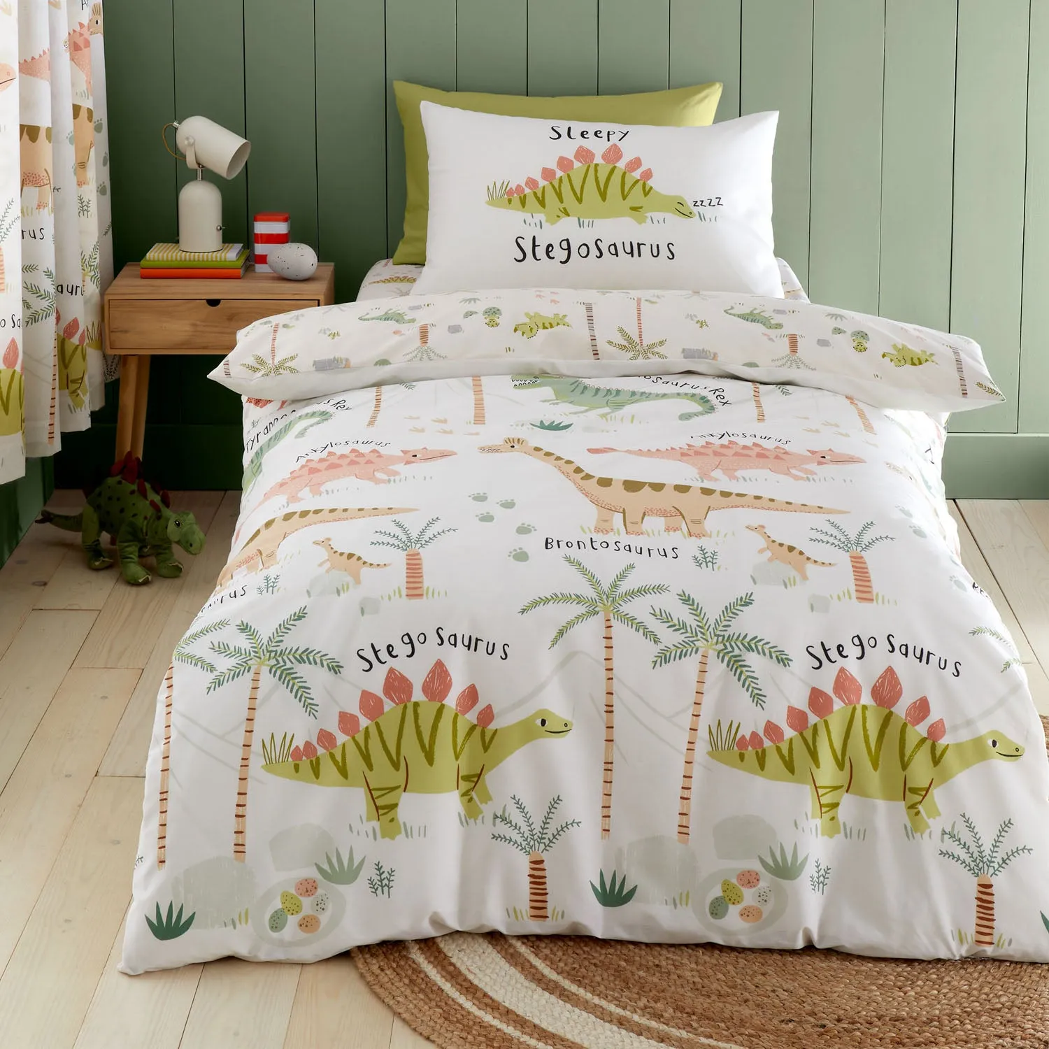 Single Reversible Duvet Set - Green, Cotton Blend