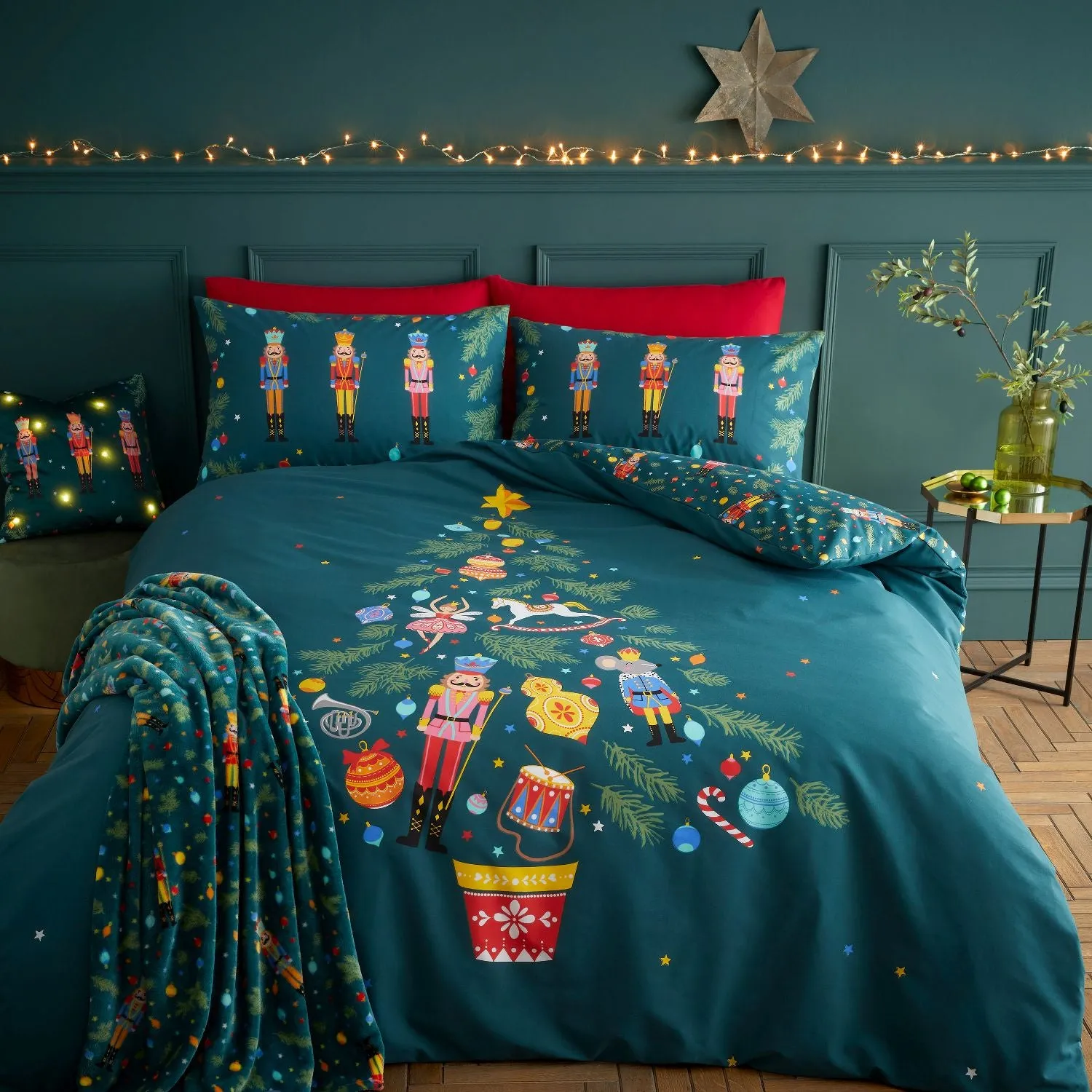 Single Reversible Duvet Set - Green, Cotton