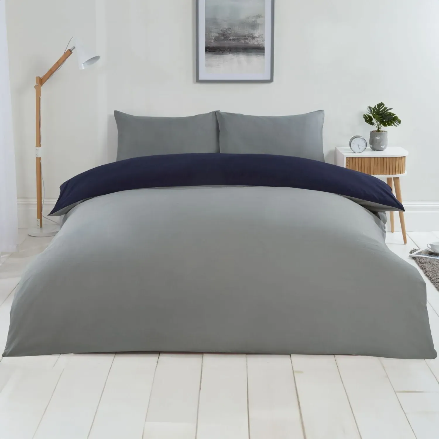 Single Reversible Duvet Set - Navy
