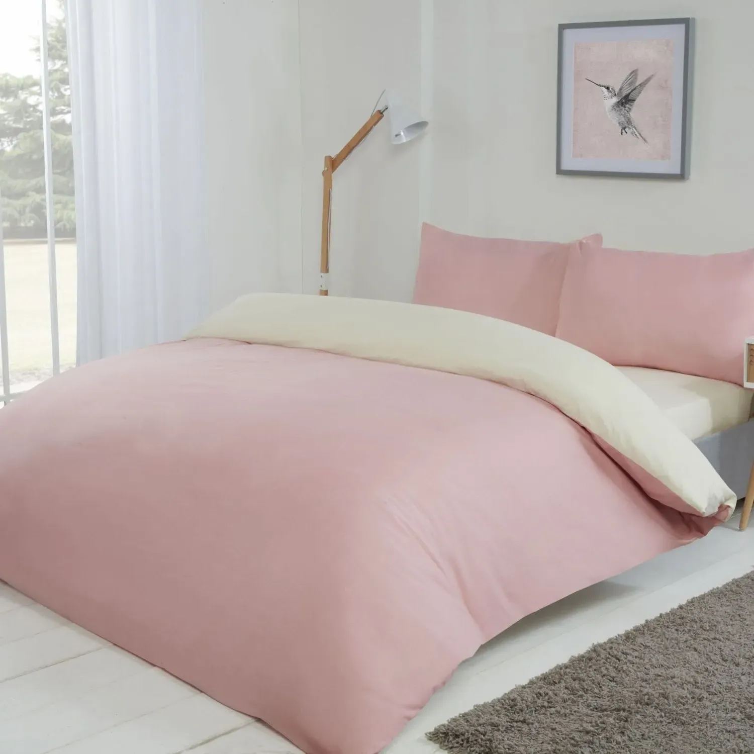 Single Reversible Duvet Set - Pink, Cream