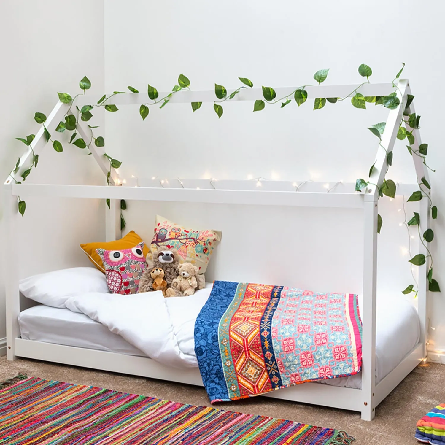 Single Treehouse Bed with Canopy - White, Pine Wood