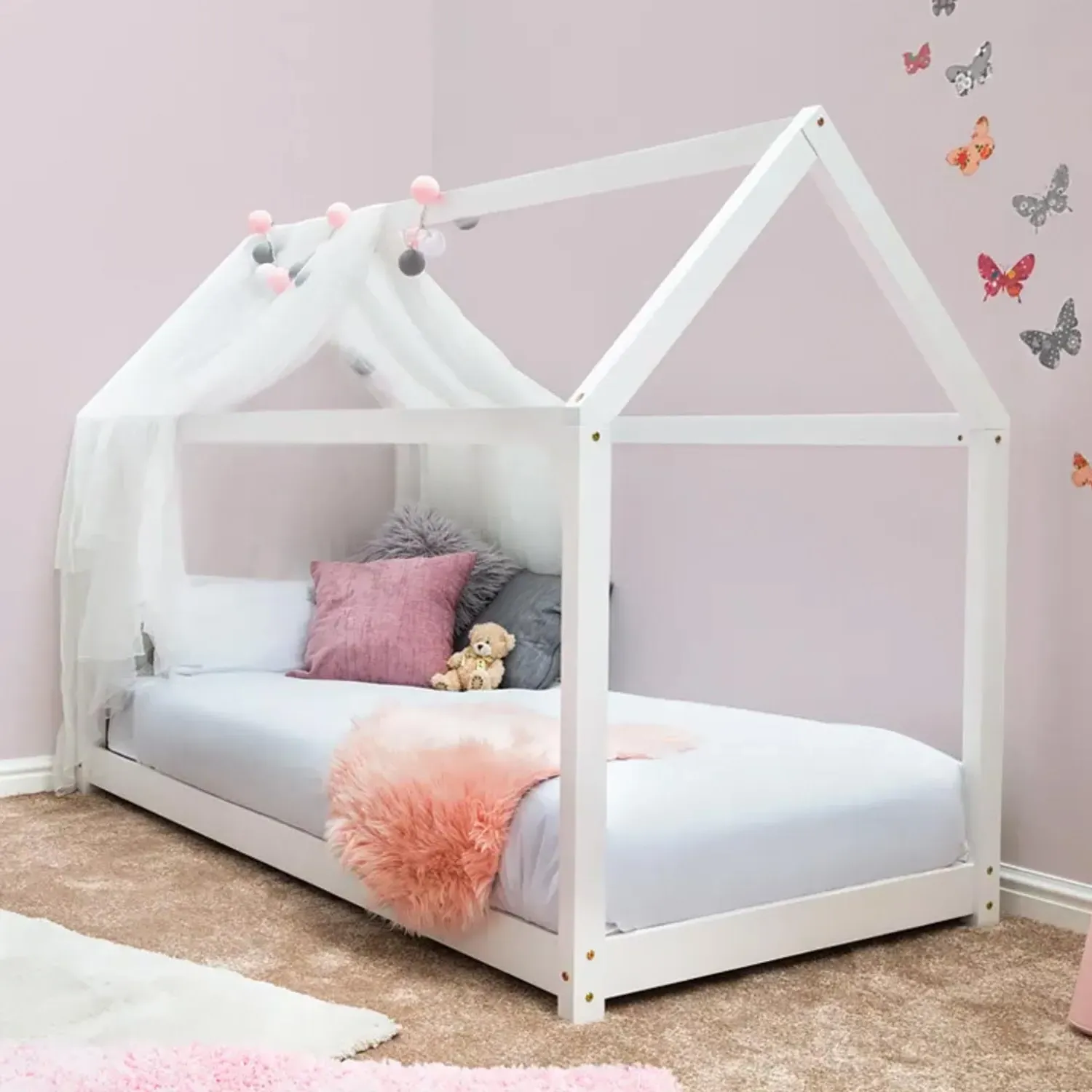 Single Treehouse Bed with Canopy - White, Pine Wood image